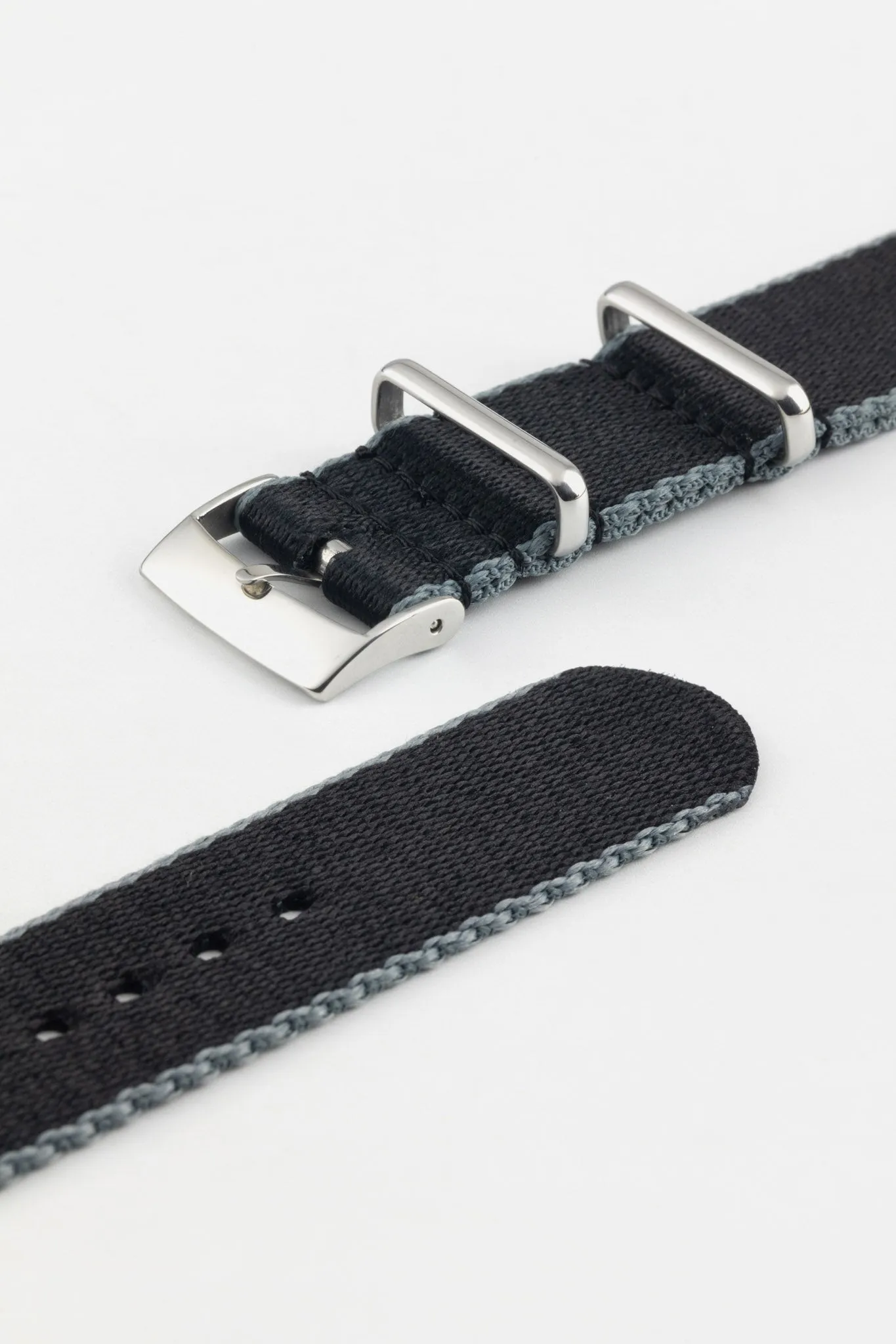 Premium Nylon Watch Strap in Black with Grey Edges