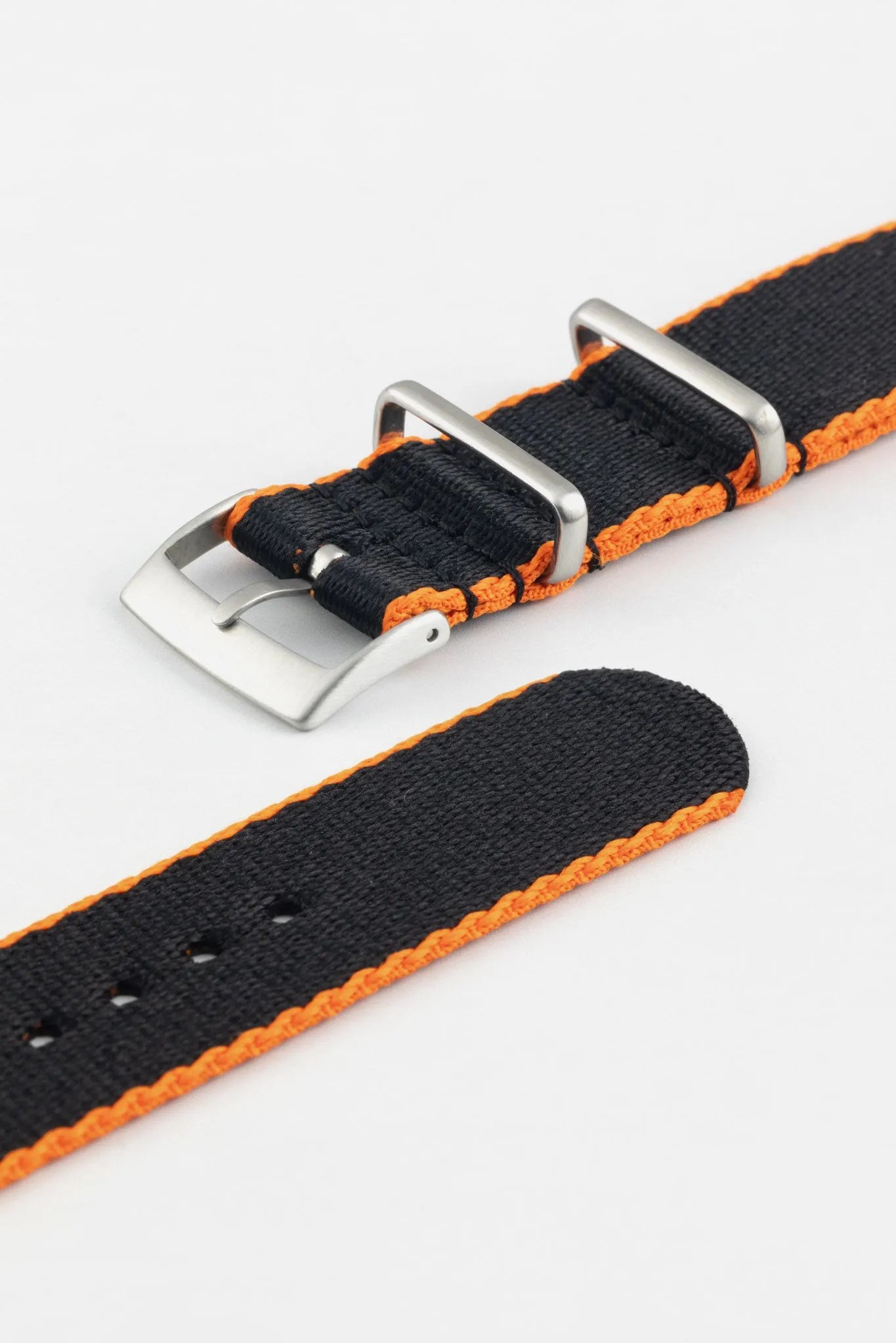 Premium Nylon Watch Strap in Black with Orange Edges