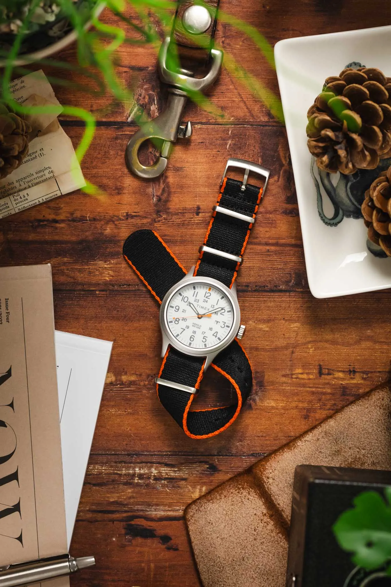 Premium Nylon Watch Strap in Black with Orange Edges