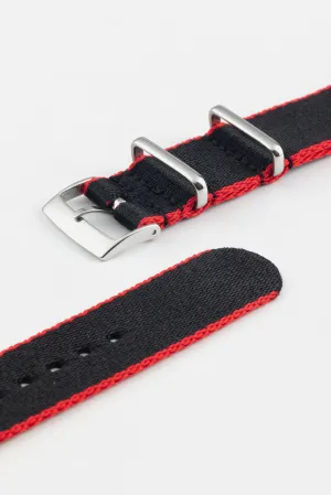 Premium Nylon Watch Strap in Black with Red Edges