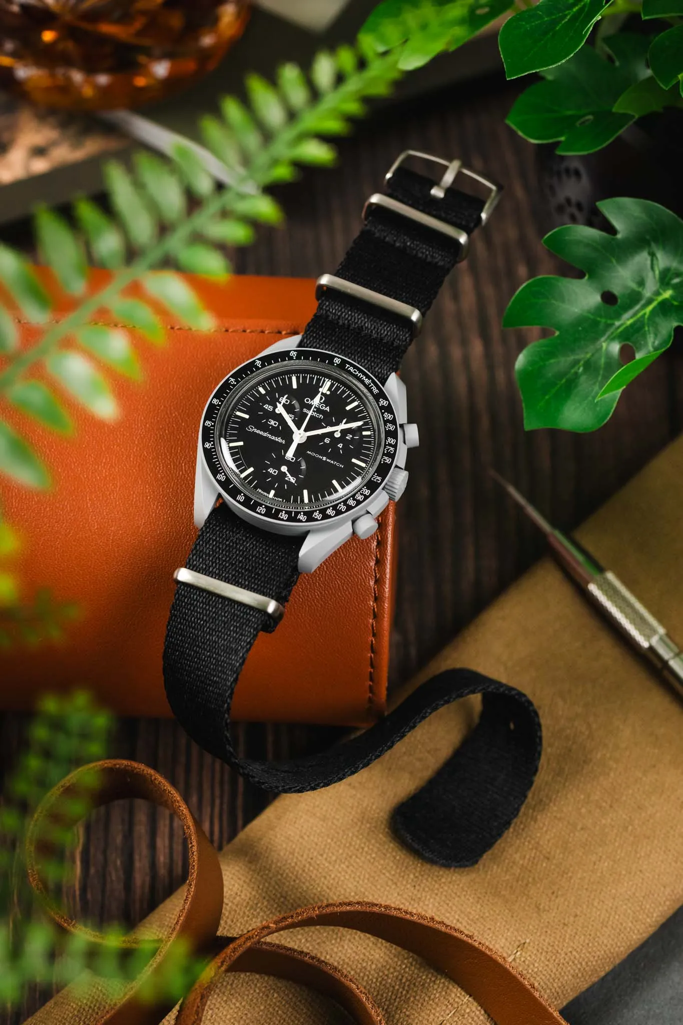 Premium Nylon Watch Strap in SOLID BLACK with Brushed Hardware