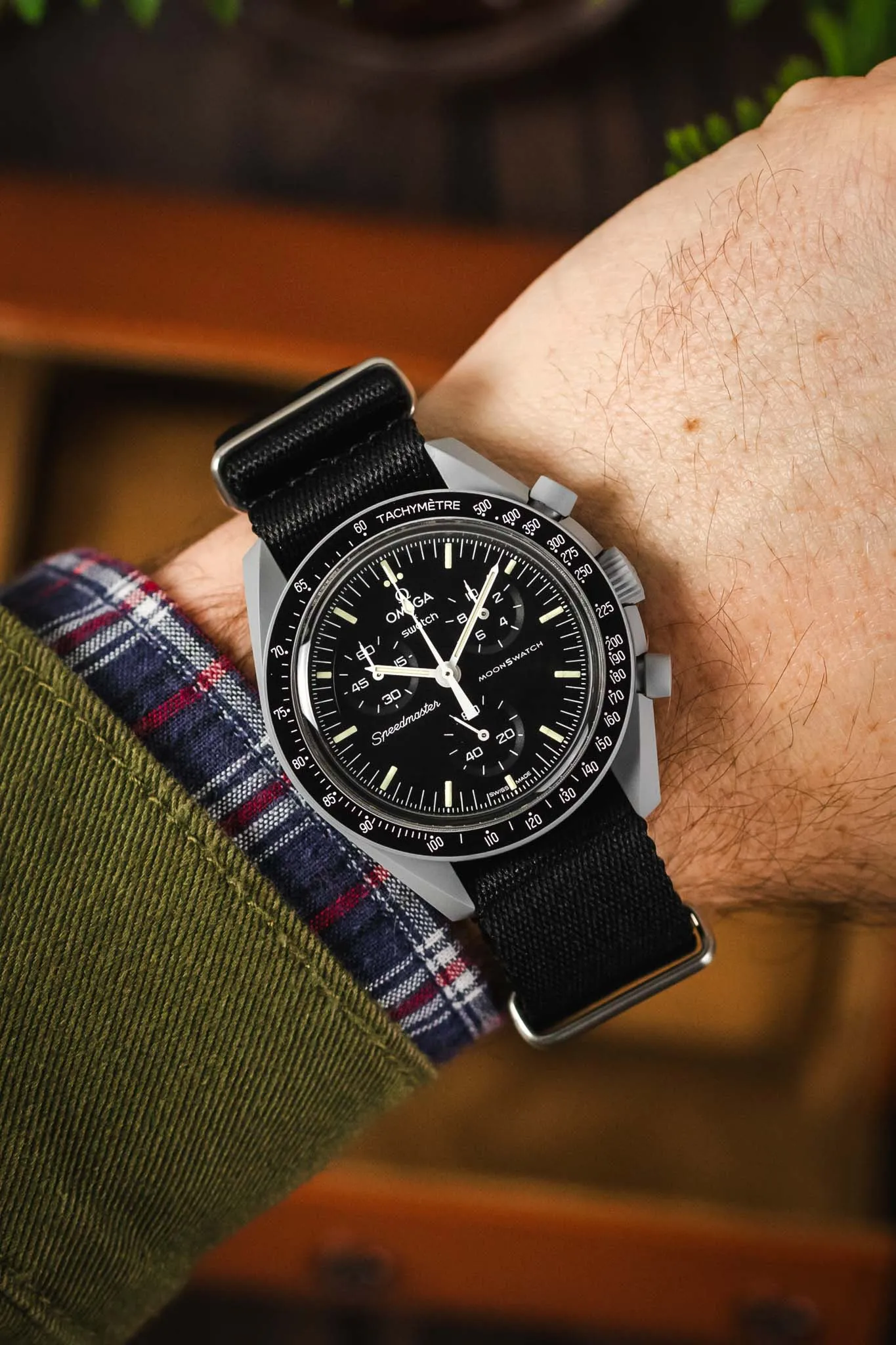 Premium Nylon Watch Strap in SOLID BLACK with Brushed Hardware