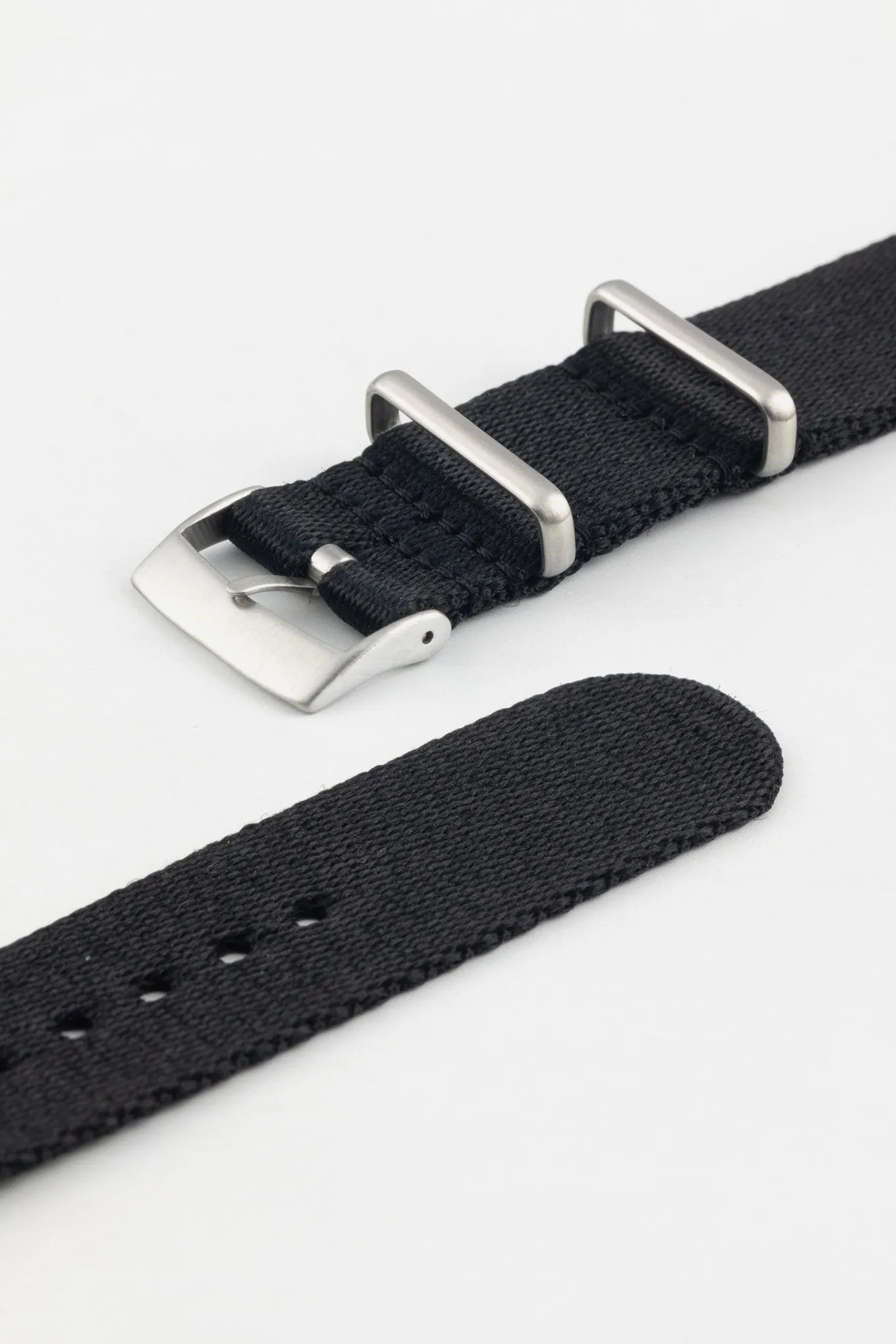 Premium Nylon Watch Strap in SOLID BLACK with Brushed Hardware