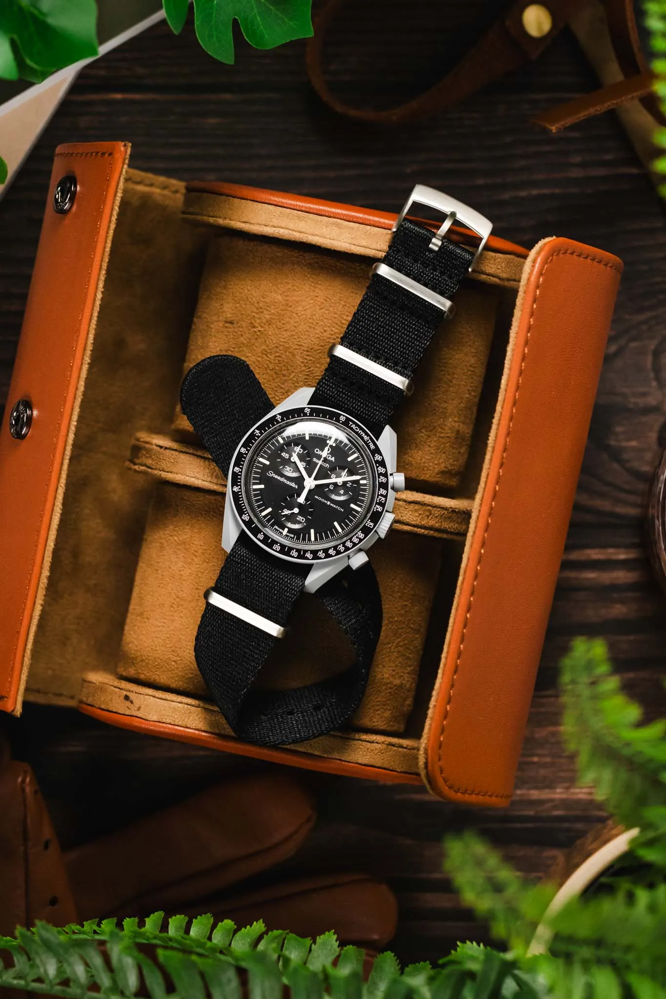 Premium Nylon Watch Strap in SOLID BLACK with Brushed Hardware