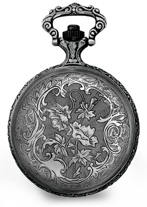 Railroad Closing Cover Pocket Watch, Antiqued Pewter Locomotive Case
