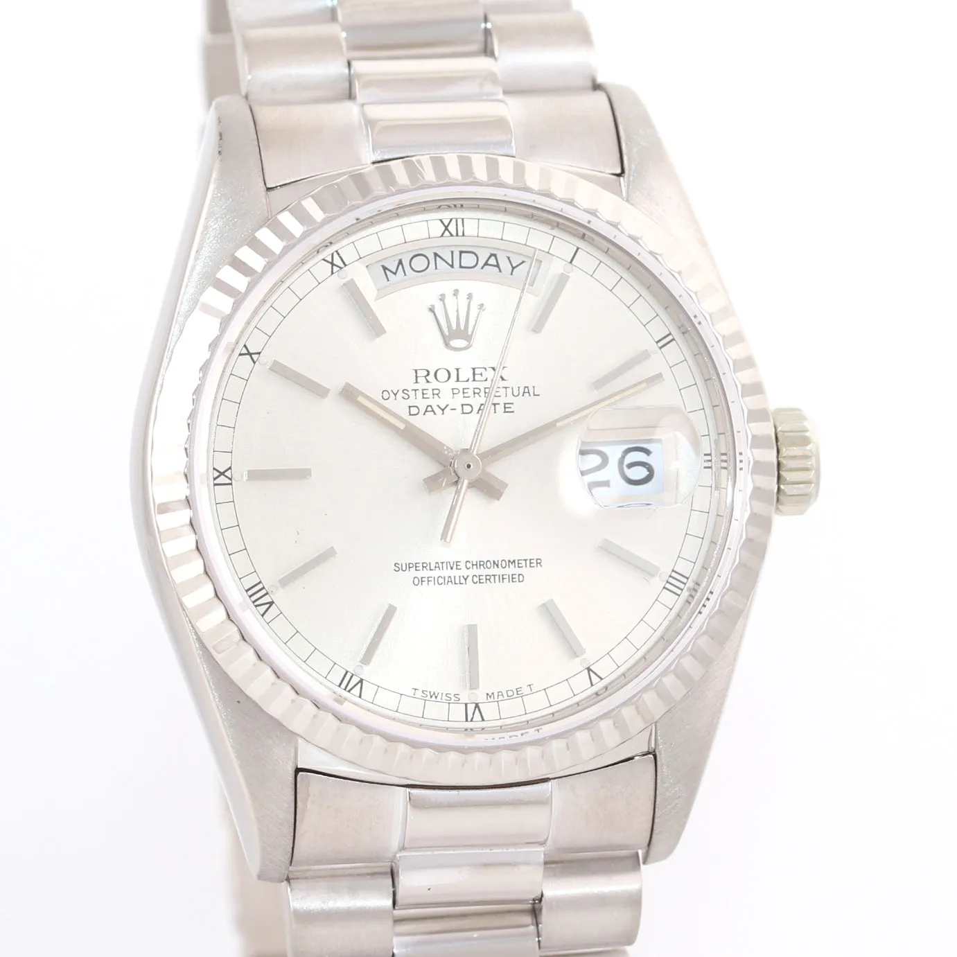 Rare Rolex White Gold Rolex Day-Date President Quickset 18039 18K Watch 18239