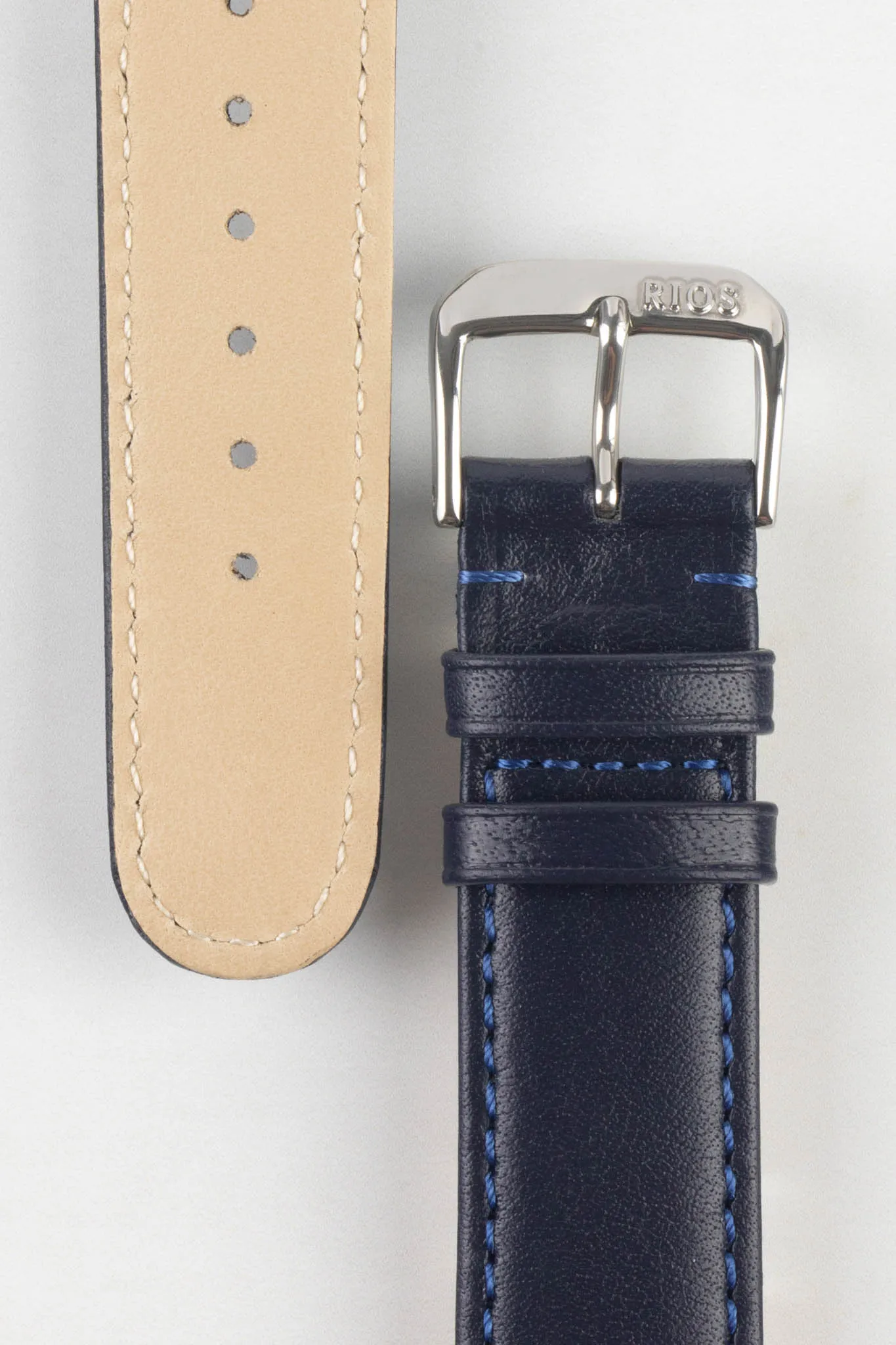 RIOS1931 ARIZONA Genuine Saddle Leather Watch Strap in OCEAN BLUE