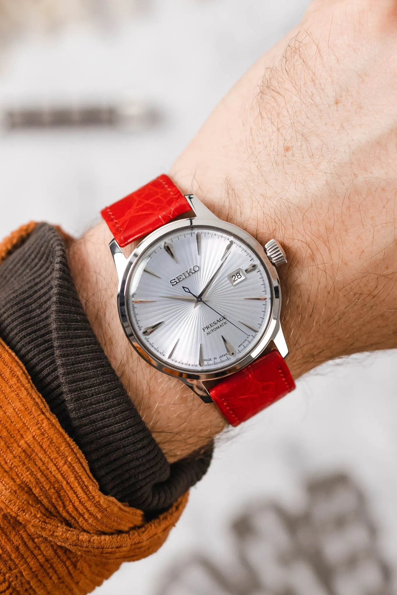 RIOS1931 BRAZIL Crocodile-Embossed Leather Watch Strap in RED