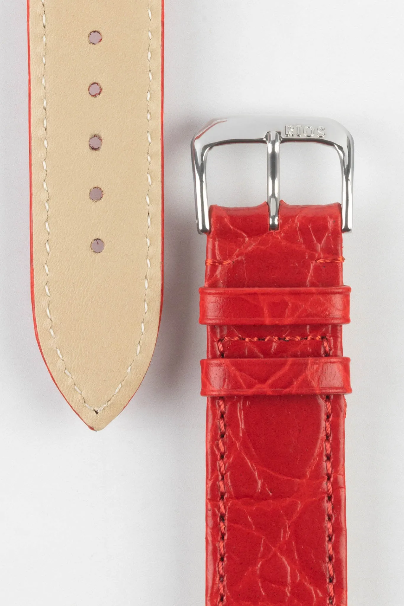 RIOS1931 BRAZIL Crocodile-Embossed Leather Watch Strap in RED