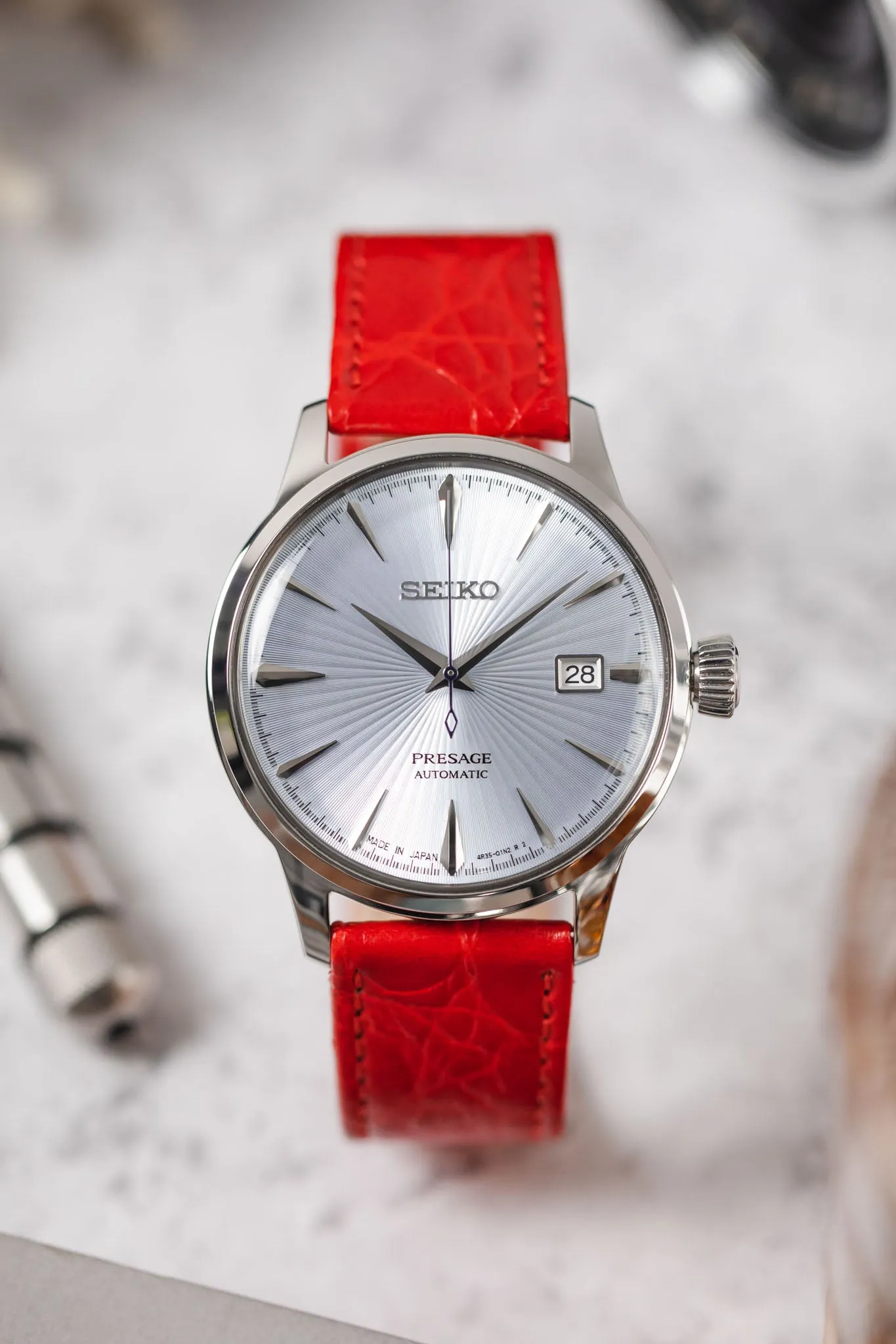 RIOS1931 BRAZIL Crocodile-Embossed Leather Watch Strap in RED