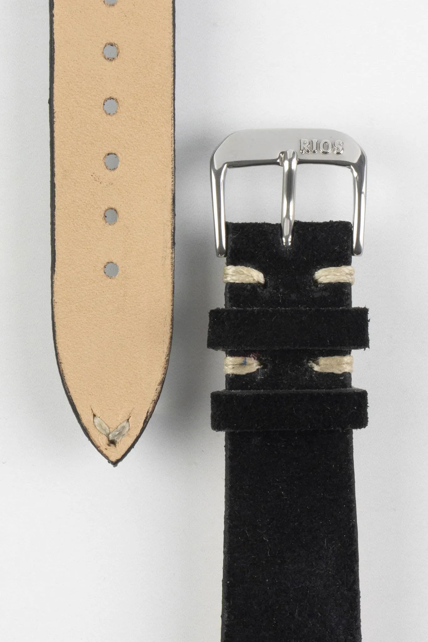 RIOS1931 HUDSON Genuine Suede Leather Watch Strap in BLACK