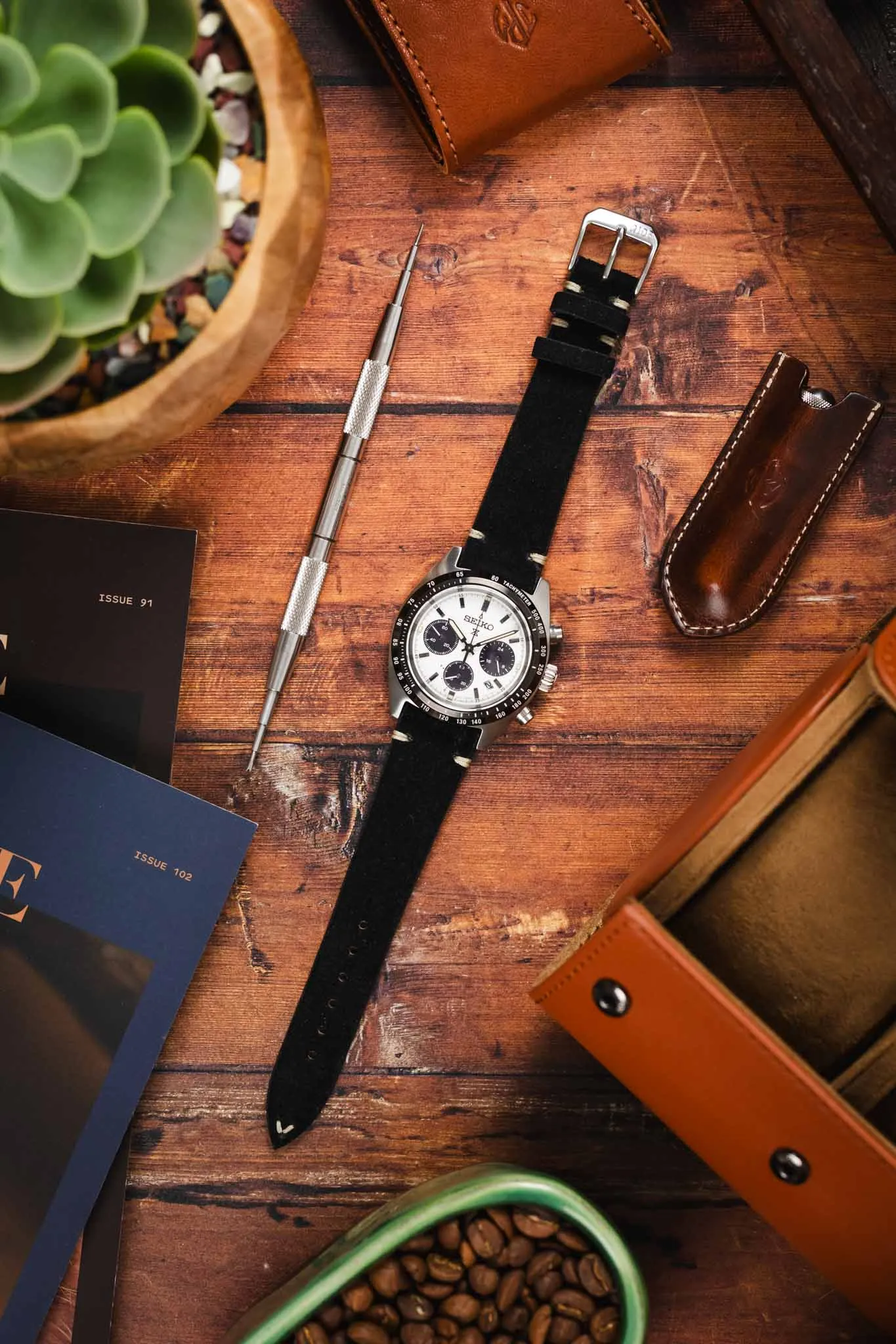 RIOS1931 HUDSON Genuine Suede Leather Watch Strap in BLACK