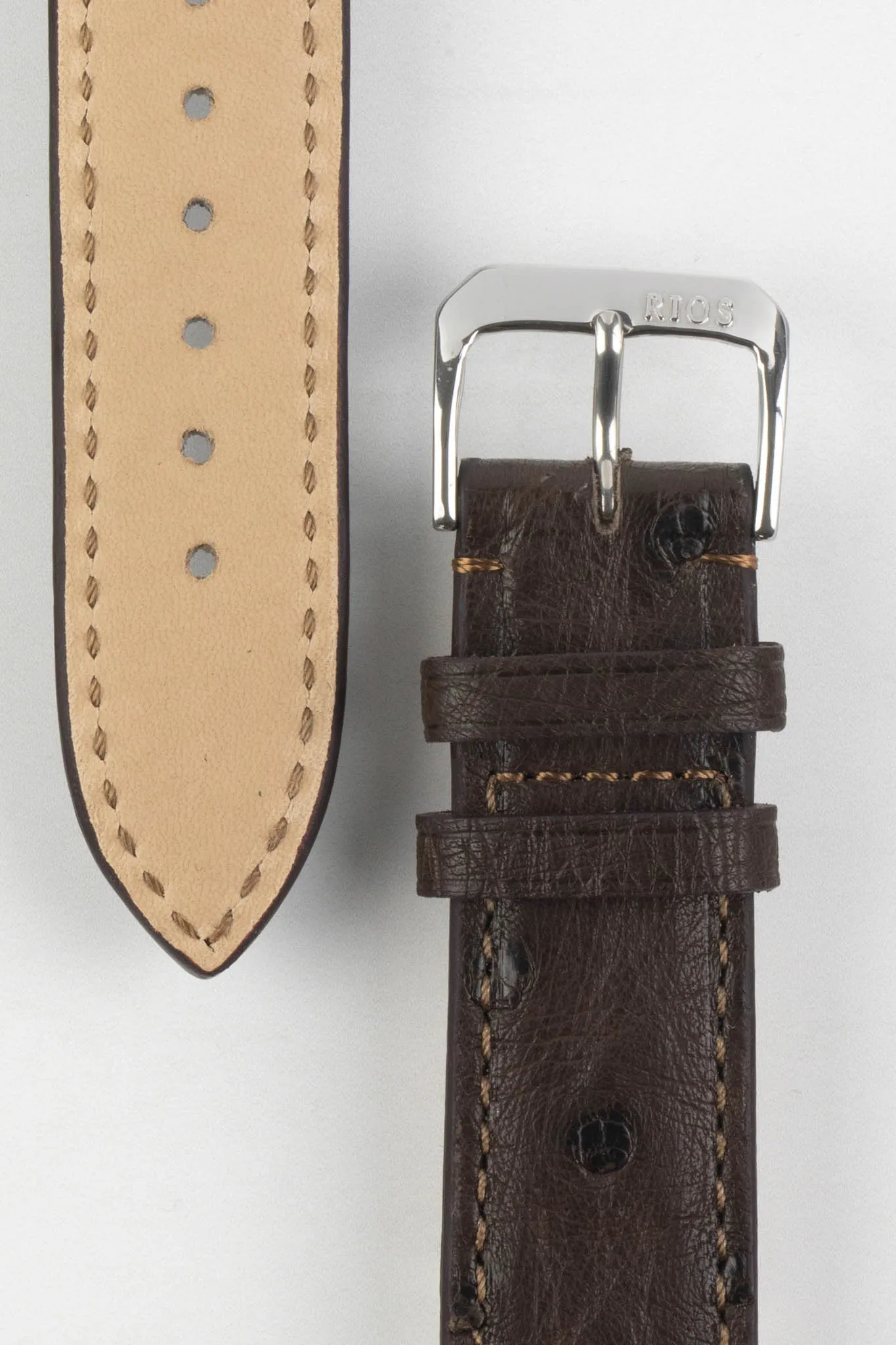 RIOS1931 MAISON Genuine Ostrich Leather Watch Strap in MOCHA