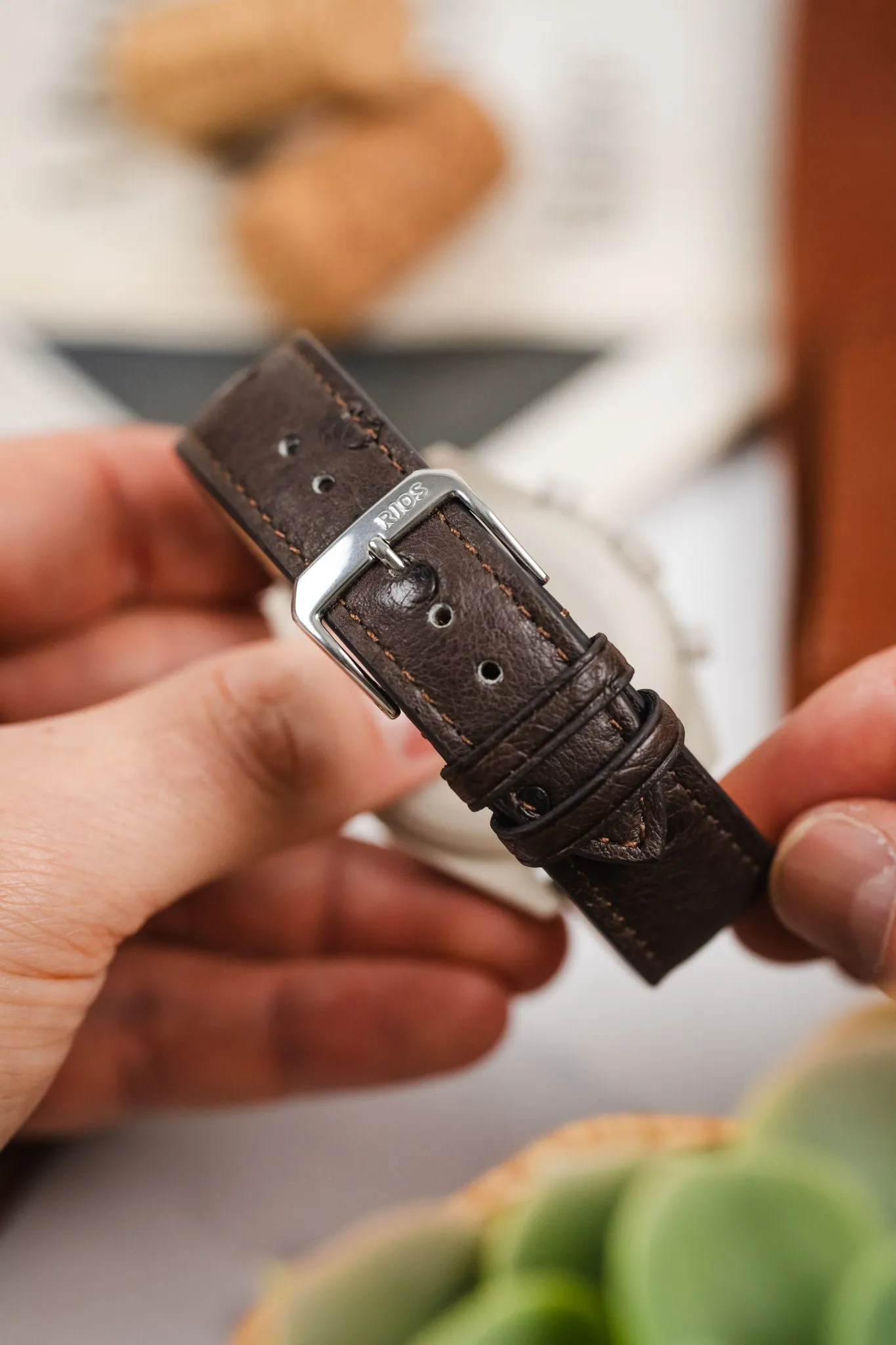 RIOS1931 MAISON Genuine Ostrich Leather Watch Strap in MOCHA