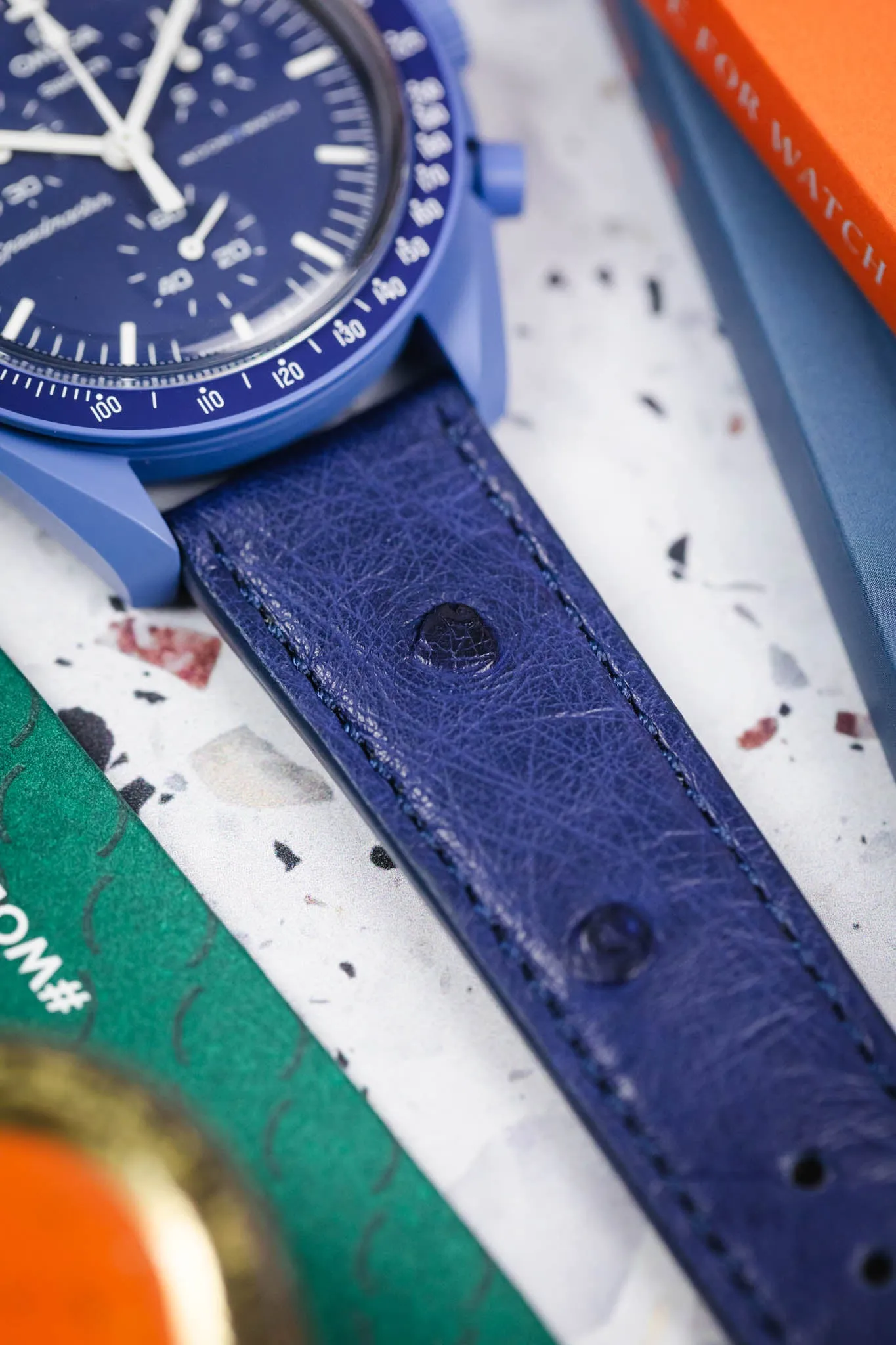 RIOS1931 MAISON Genuine Ostrich Leather Watch Strap in NAVY BLUE