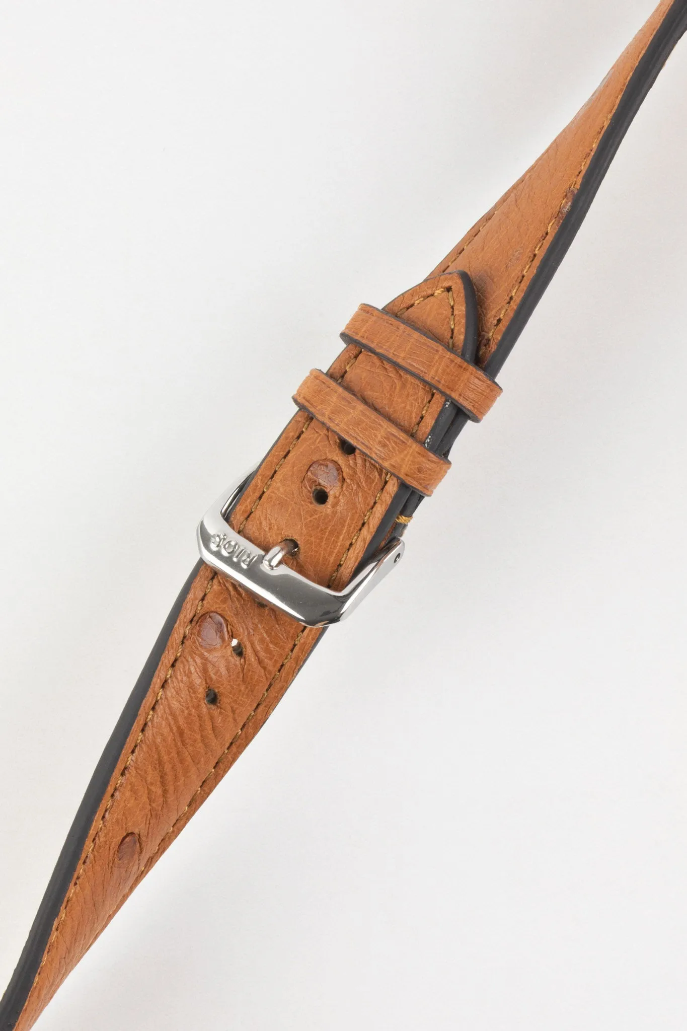 RIOS1931 MAISON Genuine Ostrich Skin Leather Watch Strap in COGNAC