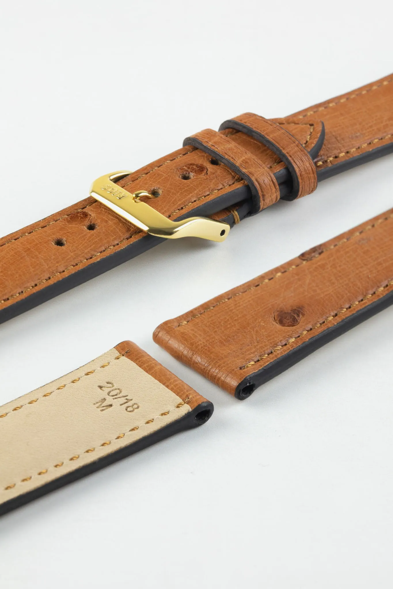 RIOS1931 MAISON Genuine Ostrich Skin Leather Watch Strap in COGNAC
