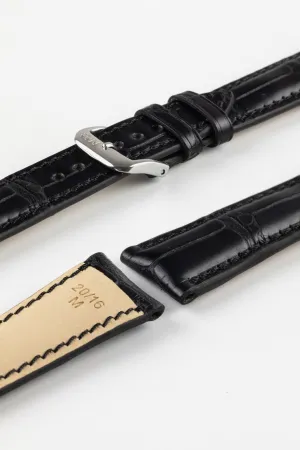RIOS1931 PRESIDENT Genuine Alligator Round-Padding Watch Strap in BLACK