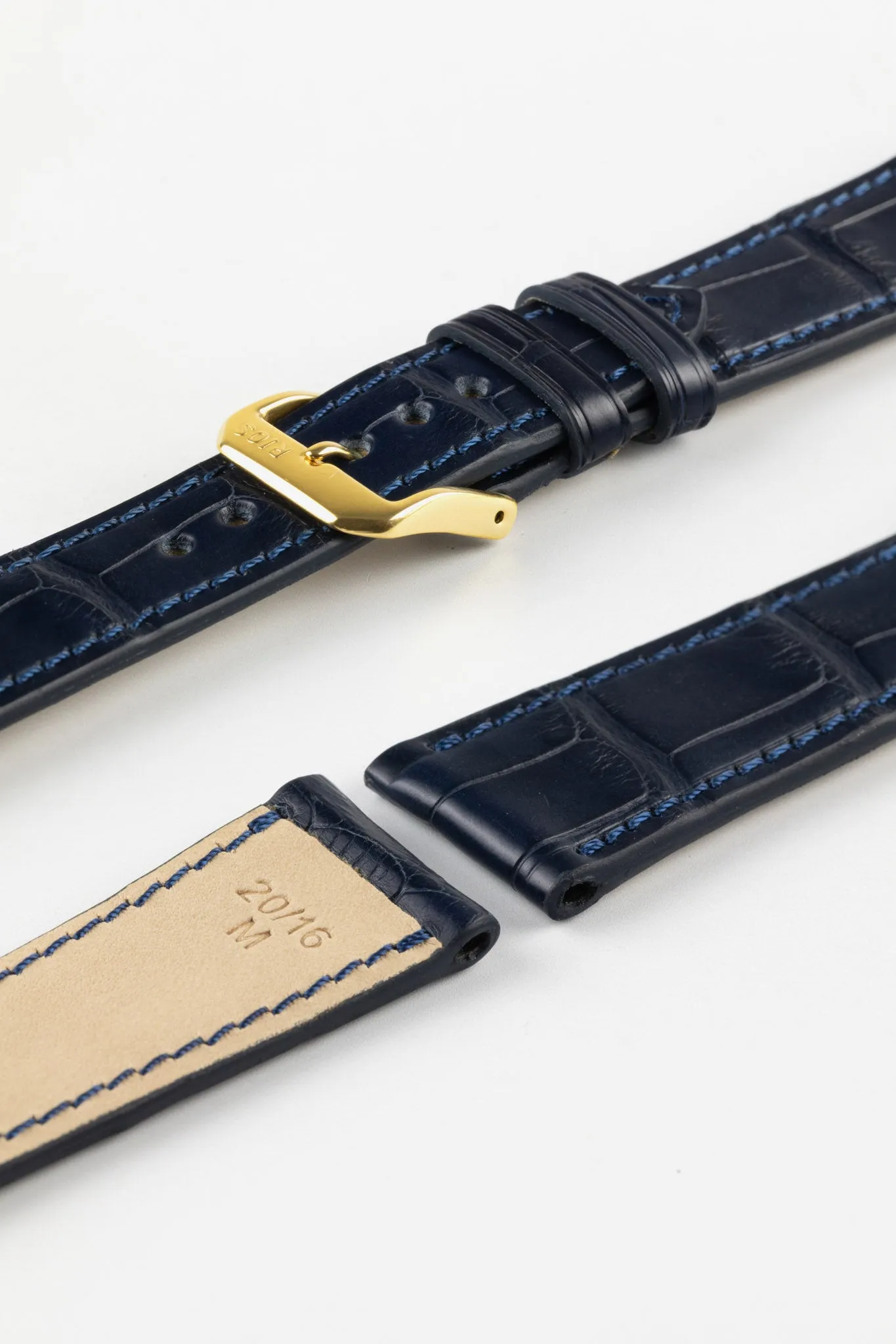 RIOS1931 SENATOR Genuine Alligator Square-Padding Watch Strap in OCEAN BLUE