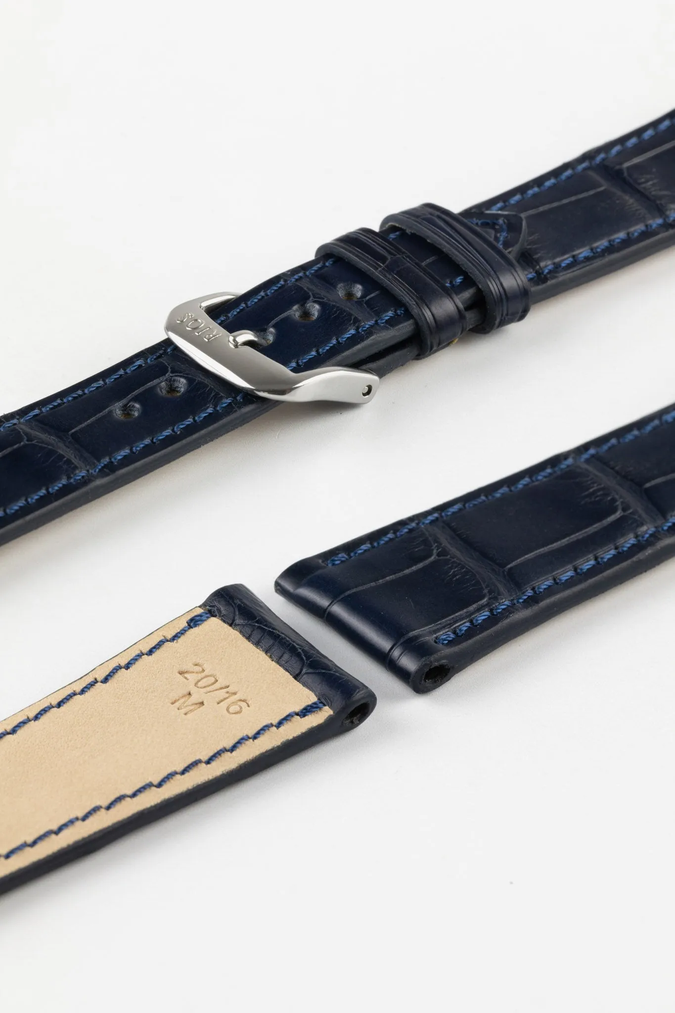 RIOS1931 SENATOR Genuine Alligator Square-Padding Watch Strap in OCEAN BLUE