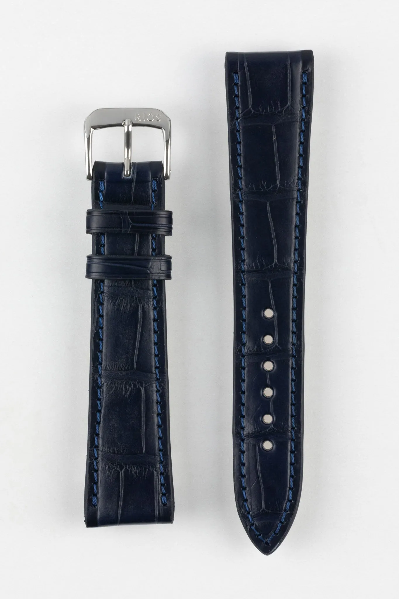RIOS1931 SENATOR Genuine Alligator Square-Padding Watch Strap in OCEAN BLUE