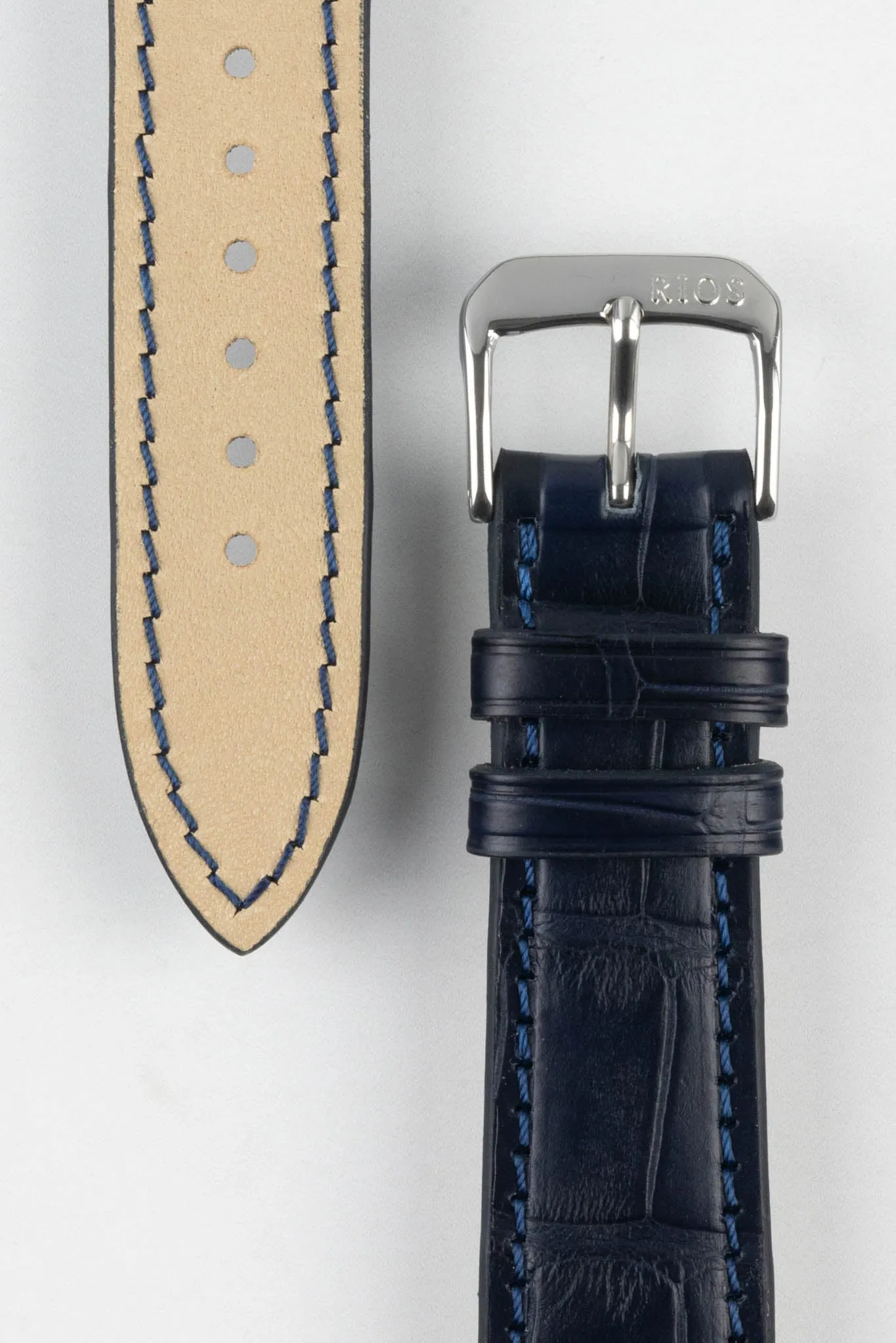 RIOS1931 SENATOR Genuine Alligator Square-Padding Watch Strap in OCEAN BLUE