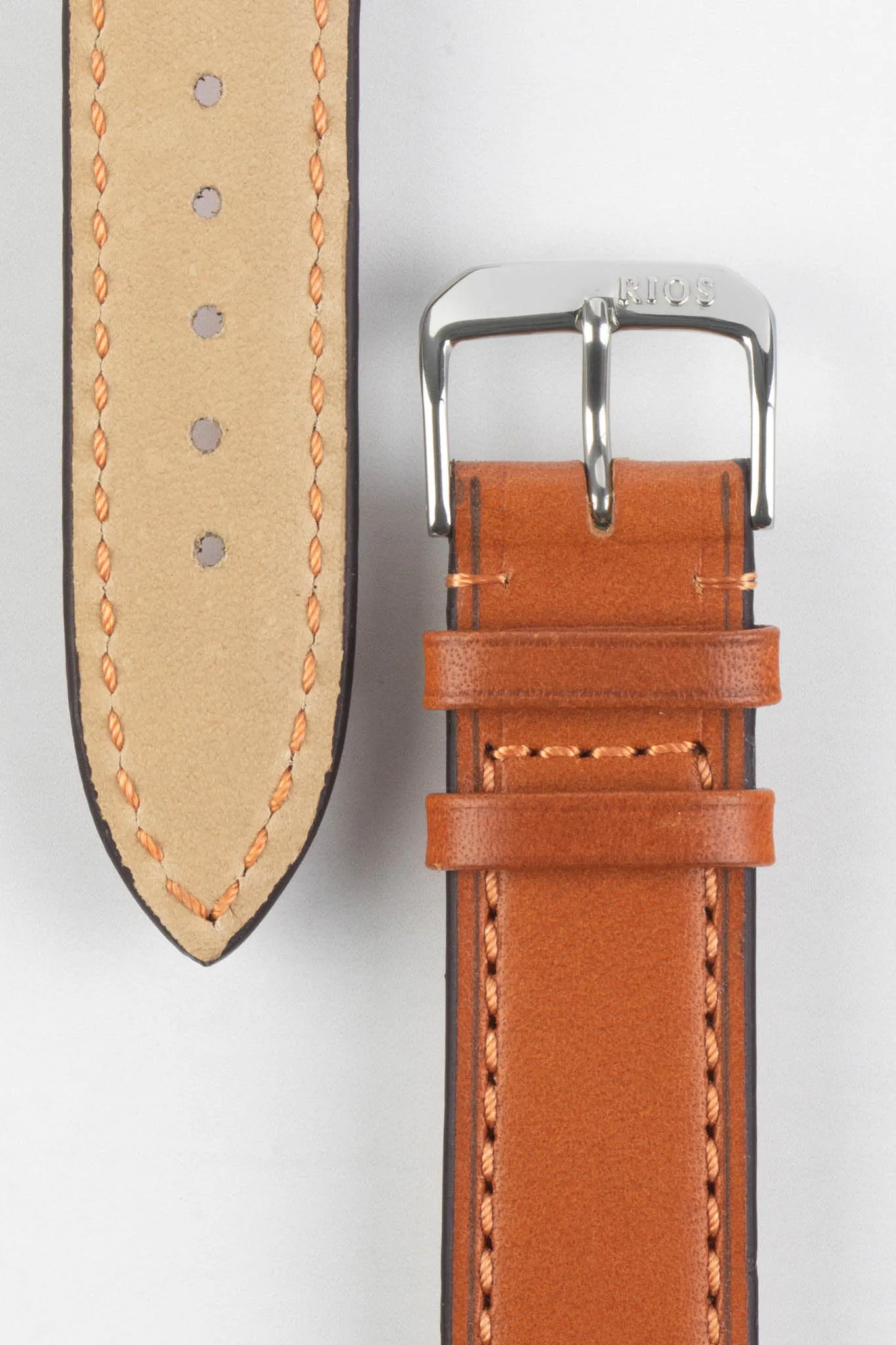 RIOS1931 TULA Genuine Russia Leather Bund Watch Strap in COGNAC
