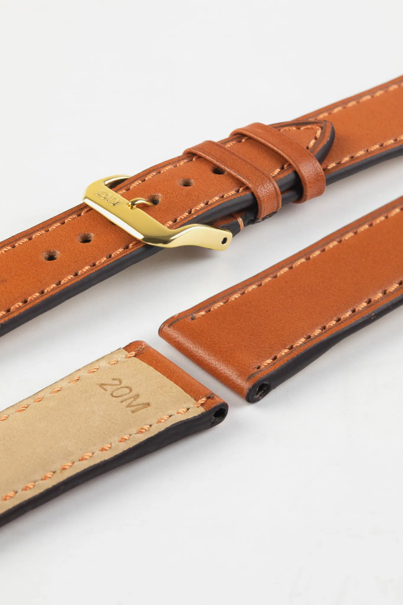 RIOS1931 TULA Genuine Russia Leather Bund Watch Strap in COGNAC