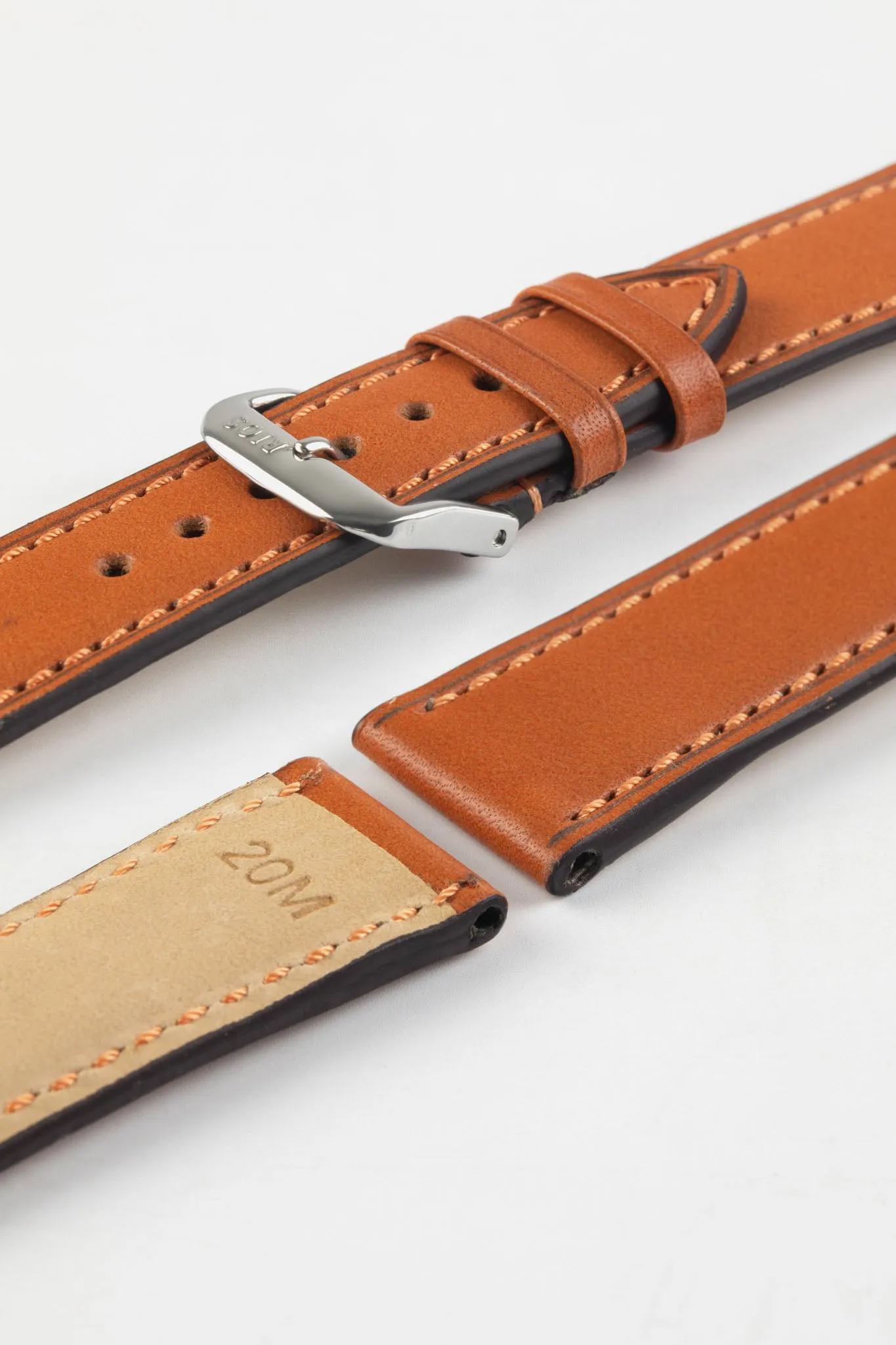 RIOS1931 TULA Genuine Russia Leather Bund Watch Strap in COGNAC