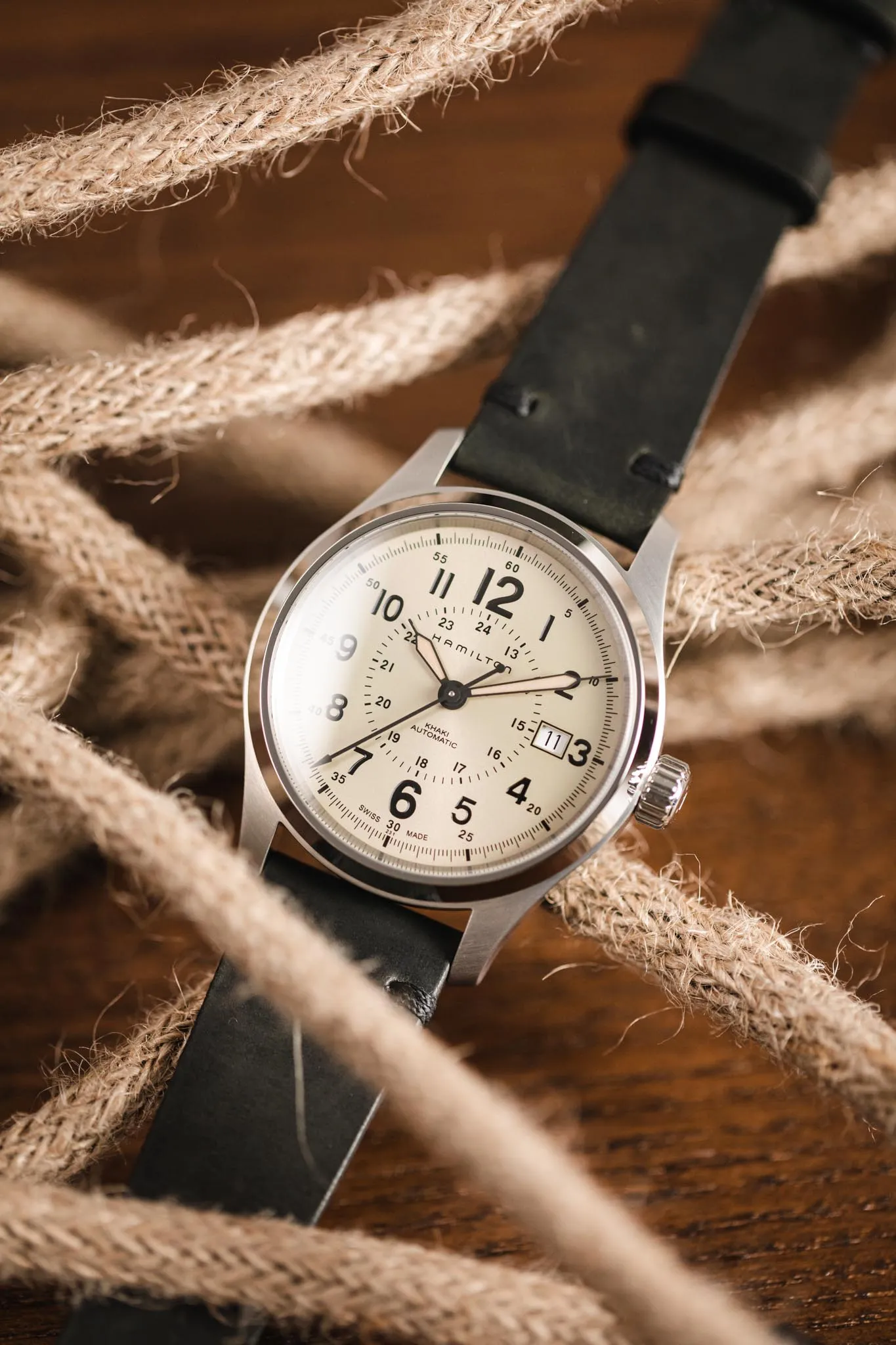 RIOS1931 WALKER Genuine Vintage Leather Watch Strap in BLACK
