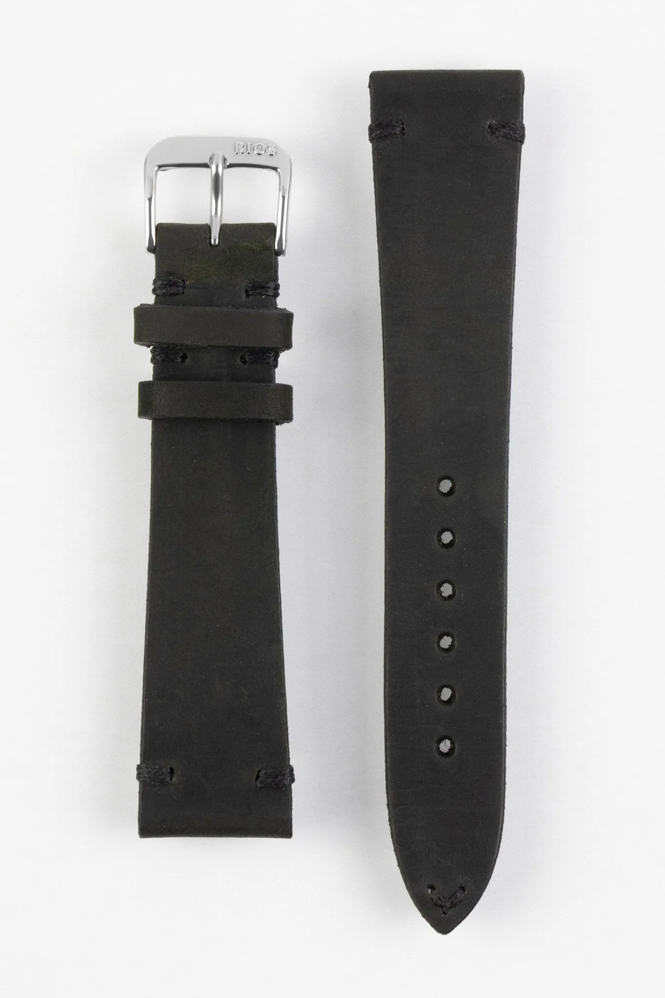 RIOS1931 WALKER Genuine Vintage Leather Watch Strap in BLACK
