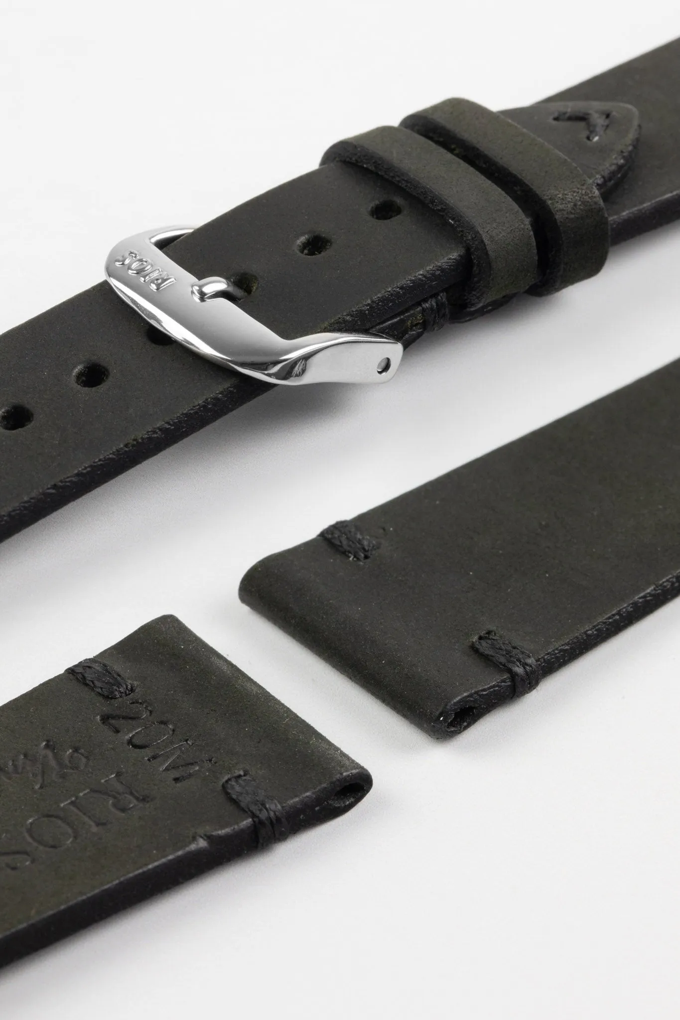 RIOS1931 WALKER Genuine Vintage Leather Watch Strap in BLACK