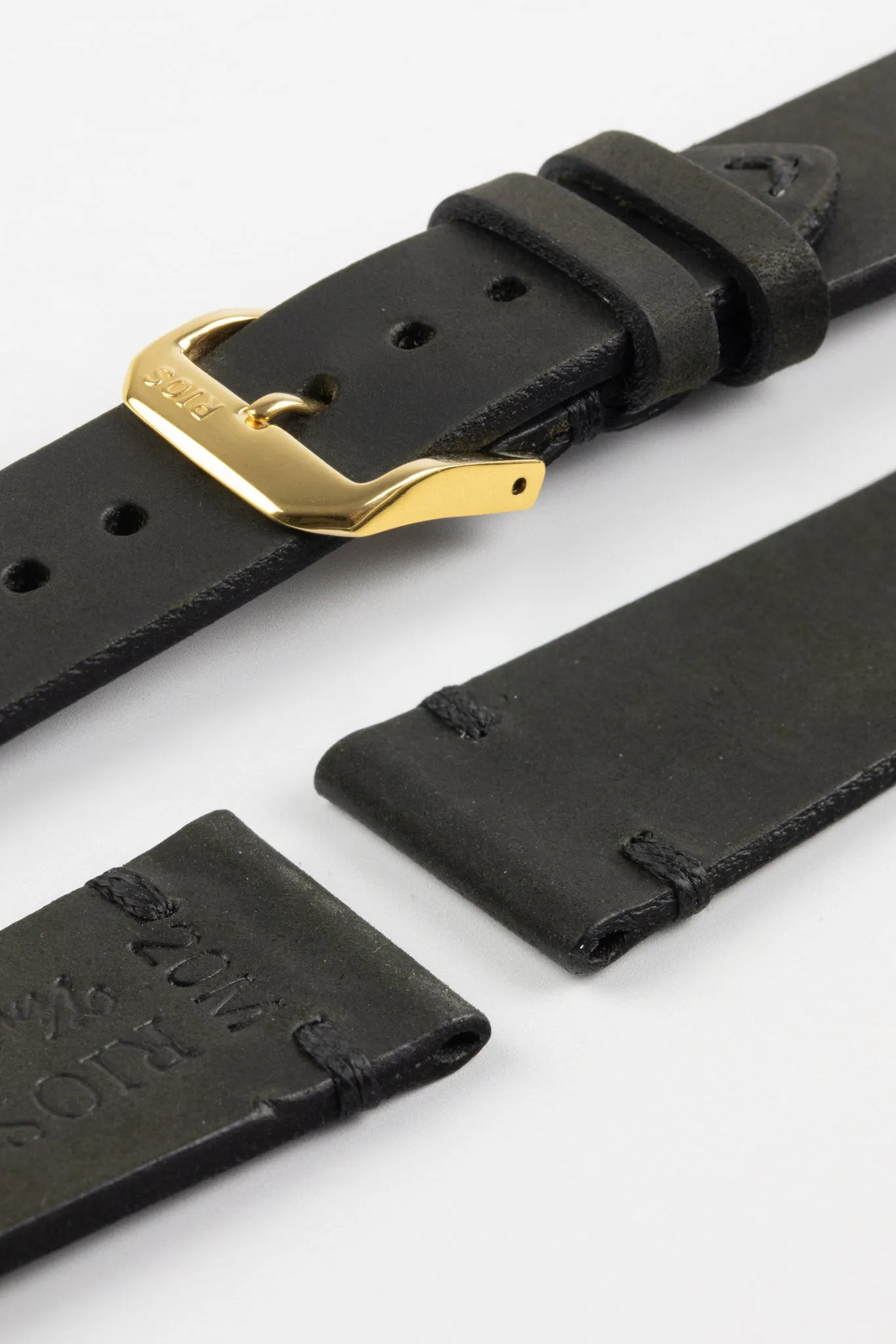 RIOS1931 WALKER Genuine Vintage Leather Watch Strap in BLACK