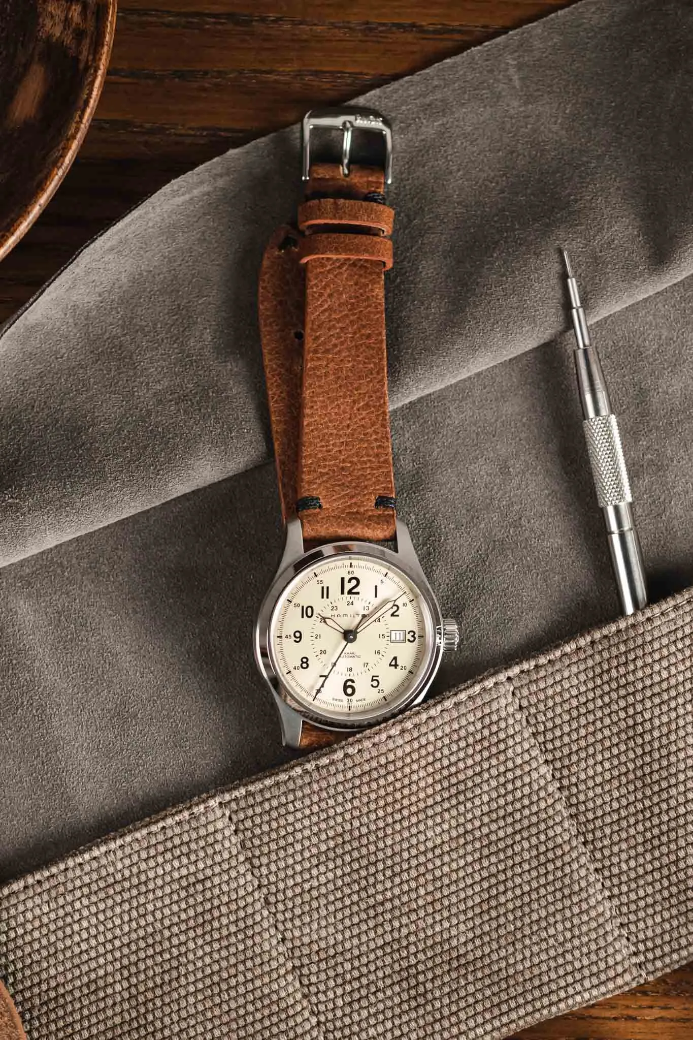 RIOS1931 WALKER Genuine Vintage Leather Watch Strap in MAHOGANY