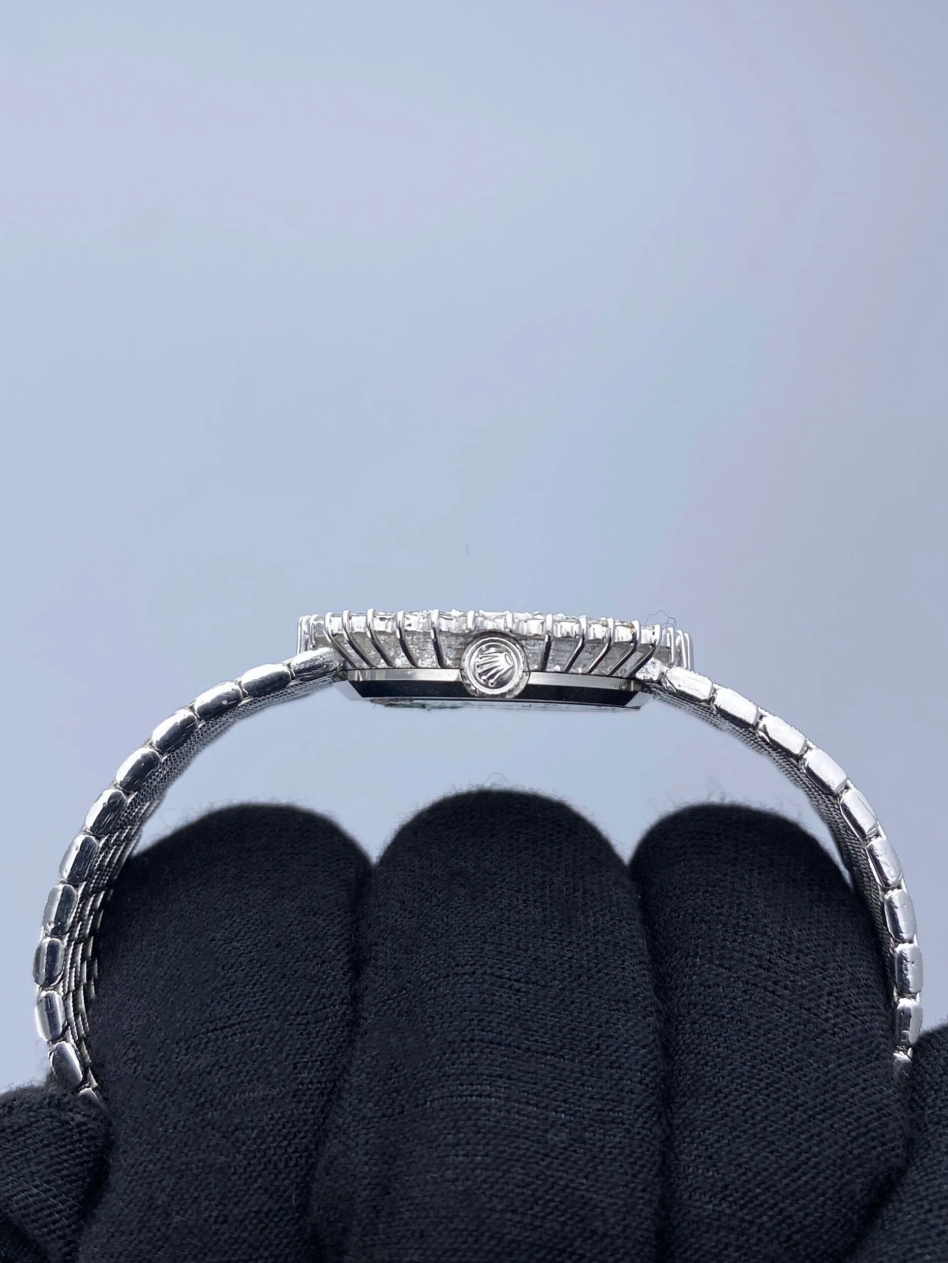 Rolex Cellini 4081 Diamond Blue Vignette Dial 18K White Gold Ladies Watch