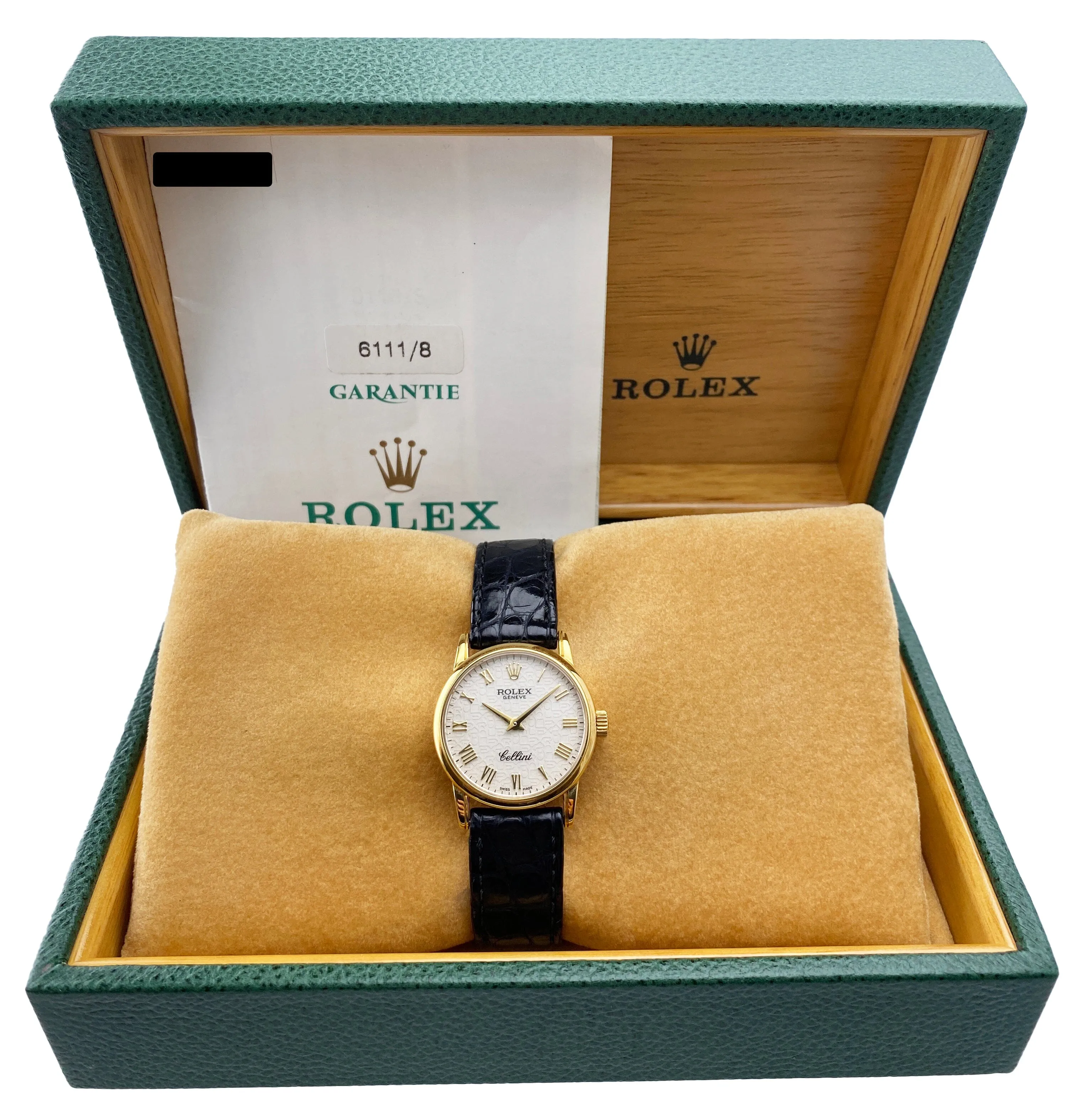 Rolex Cellini 6111/8 Ivory Anniversary Dial Yellow Gold Ladies Watch Box Papers