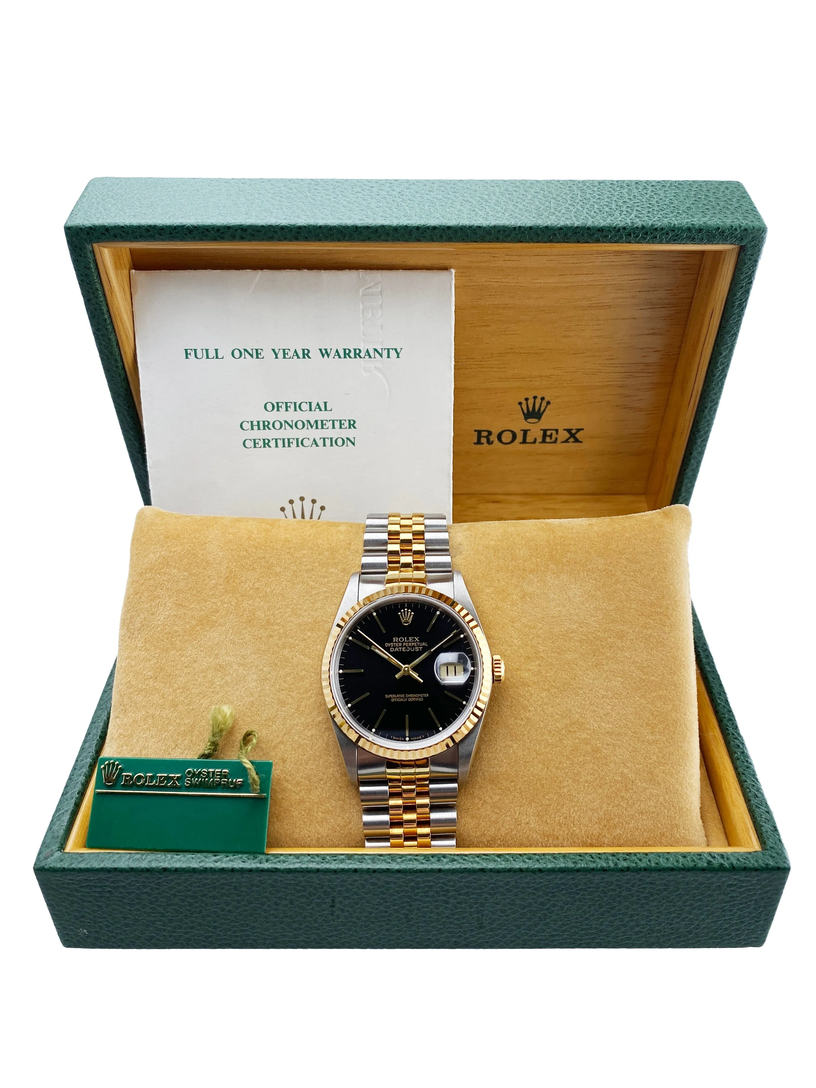 Rolex Datejust 16233 Black Dial Mens Watch Box Papers