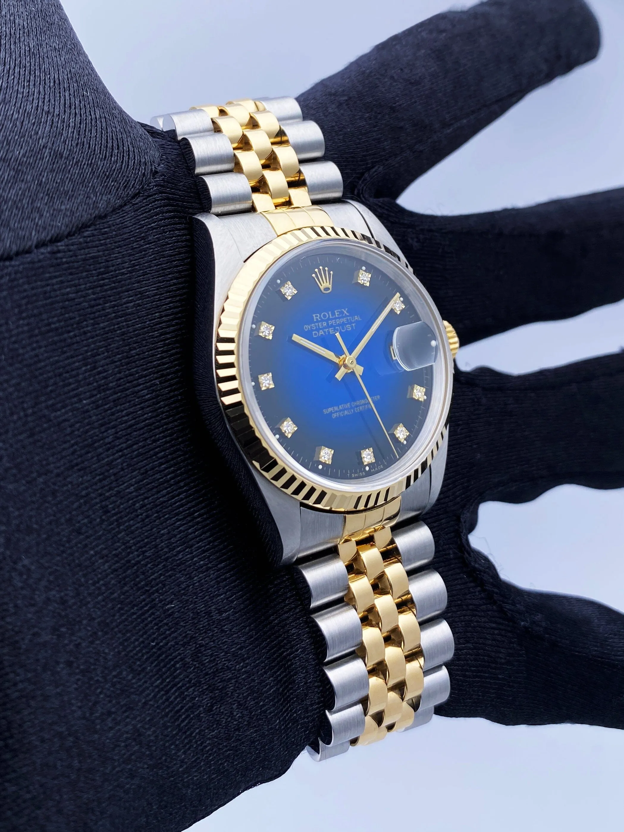Rolex Datejust 16233 Blue Vignette Diamond Dial Mens Watch