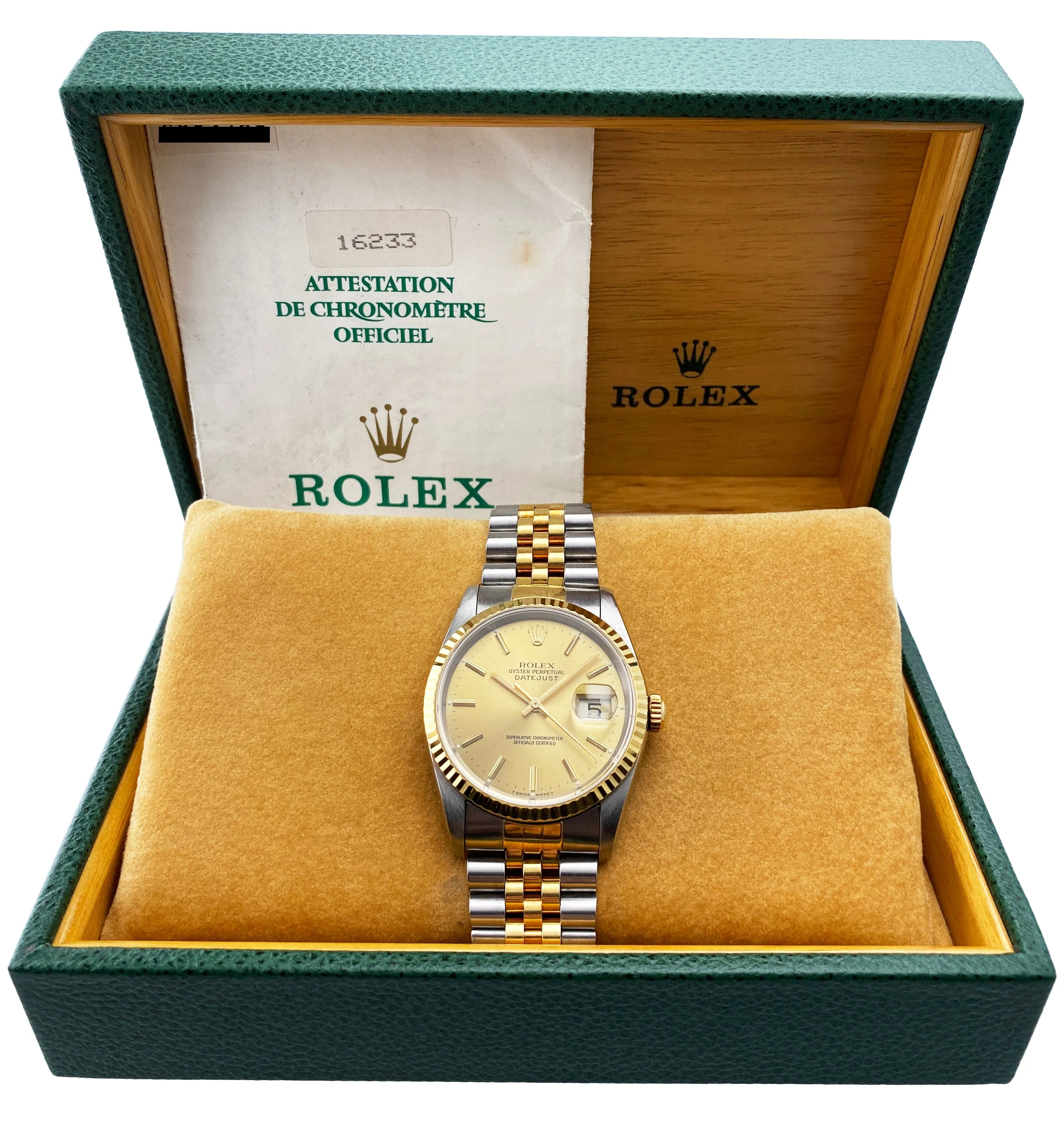 Rolex Datejust 16233 Champagne Dial Mens Watch Box Papers