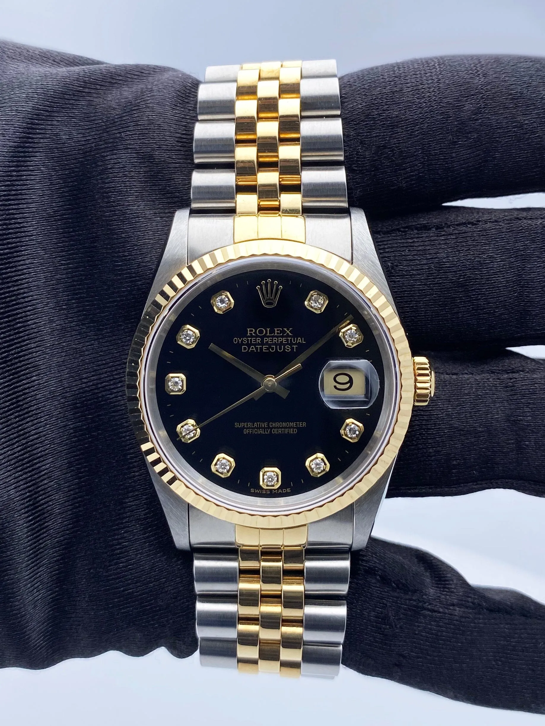 Rolex Datejust 16233 Diamond Black Dial Two Tone Mens Watch