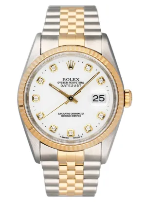Rolex Datejust 16233 Diamond White Dial Two Tone Mens Watch