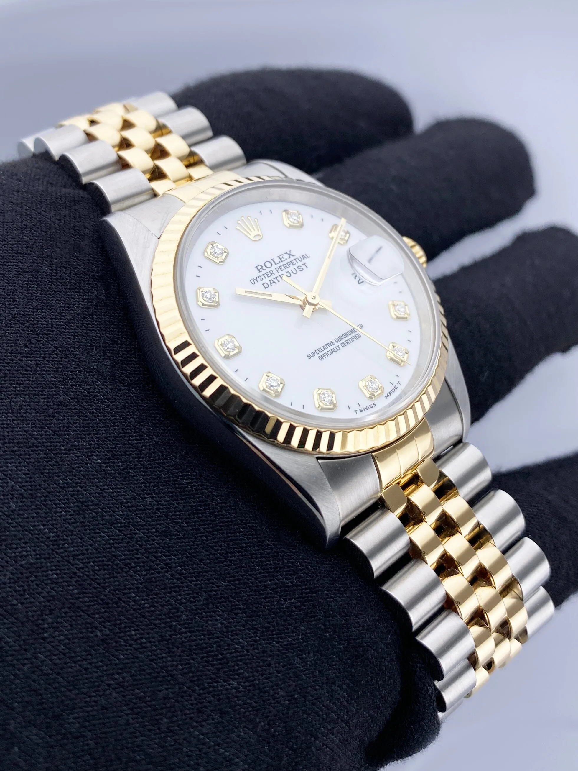 Rolex Datejust 16233 Diamond White Dial Two Tone Mens Watch