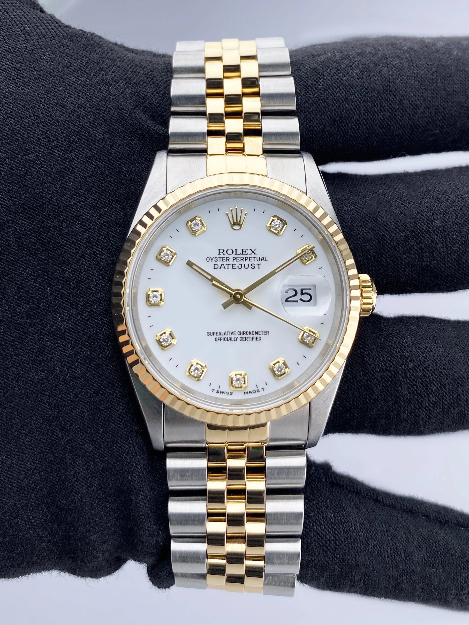 Rolex Datejust 16233 Diamond White Dial Two Tone Mens Watch