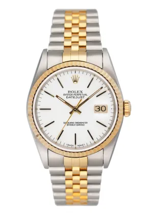 Rolex Datejust 16233 White Porcelain dial Mens Watch Box Papers
