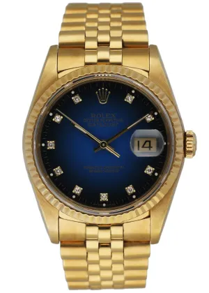 Rolex Datejust 16238 18k Yellow Gold Blue vignette Men's Watch