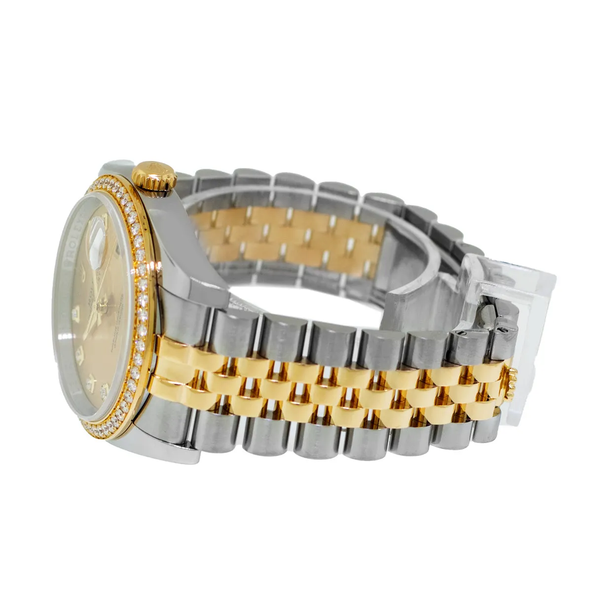 Rolex Datejust 36mm Yellow Gold & Steel Champagne Diamond Dial Diamond Bezel 116243
