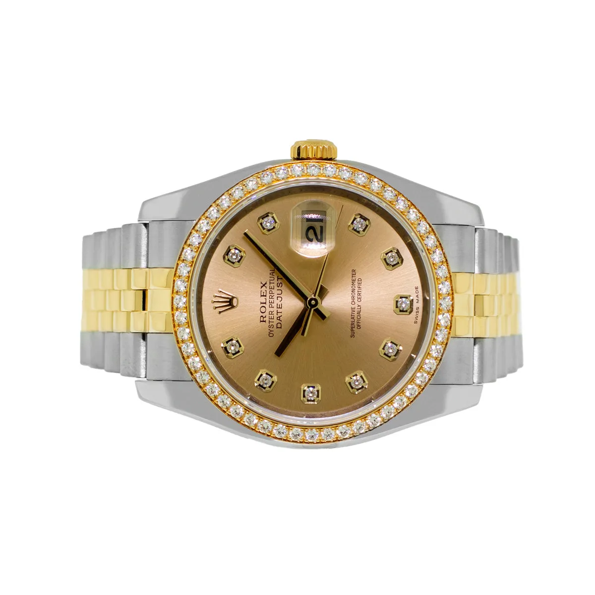 Rolex Datejust 36mm Yellow Gold & Steel Champagne Diamond Dial Diamond Bezel 116243