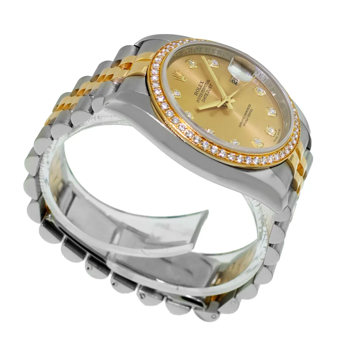 Rolex Datejust 36mm Yellow Gold & Steel Champagne Diamond Dial Diamond Bezel 116243