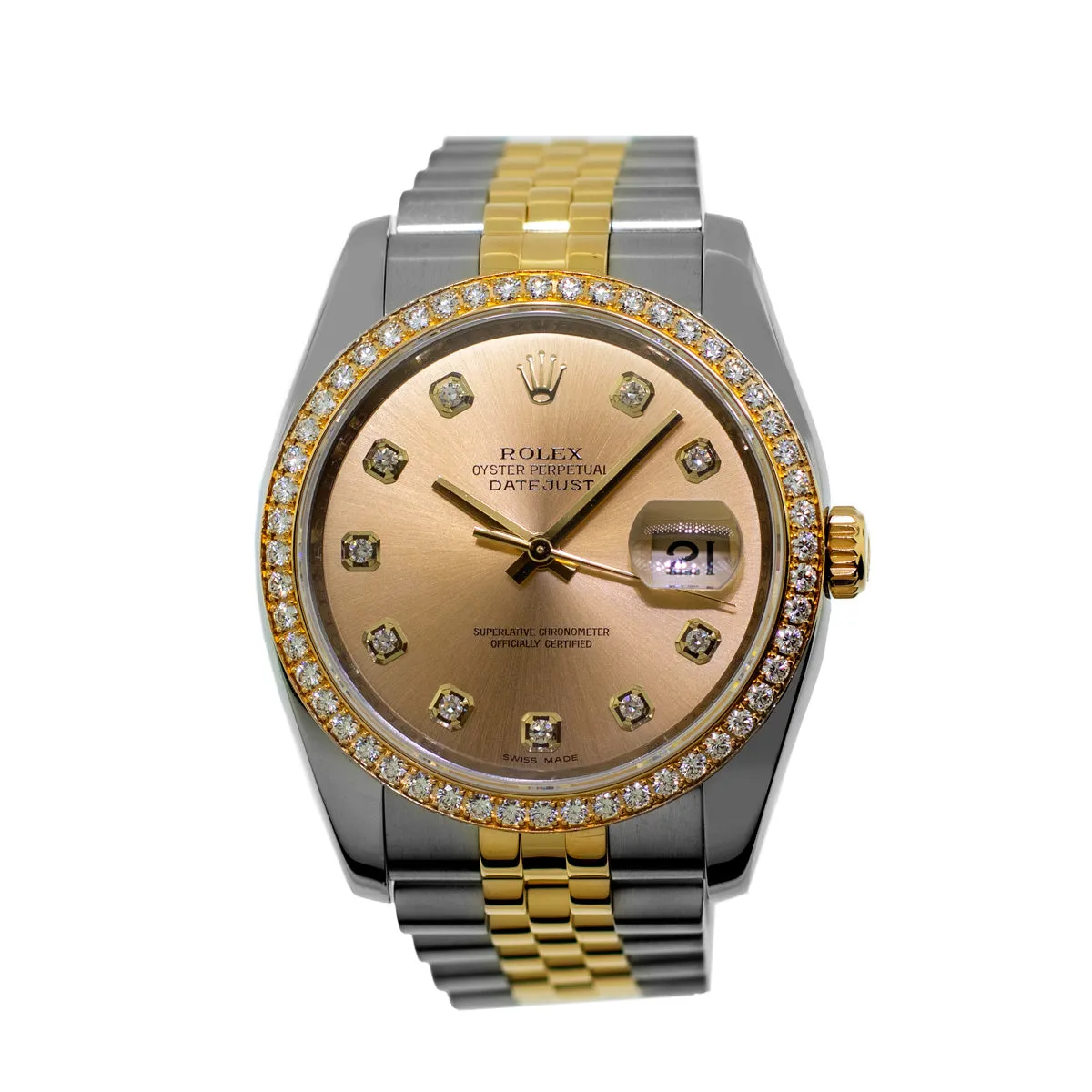 Rolex Datejust 36mm Yellow Gold & Steel Champagne Diamond Dial Diamond Bezel 116243