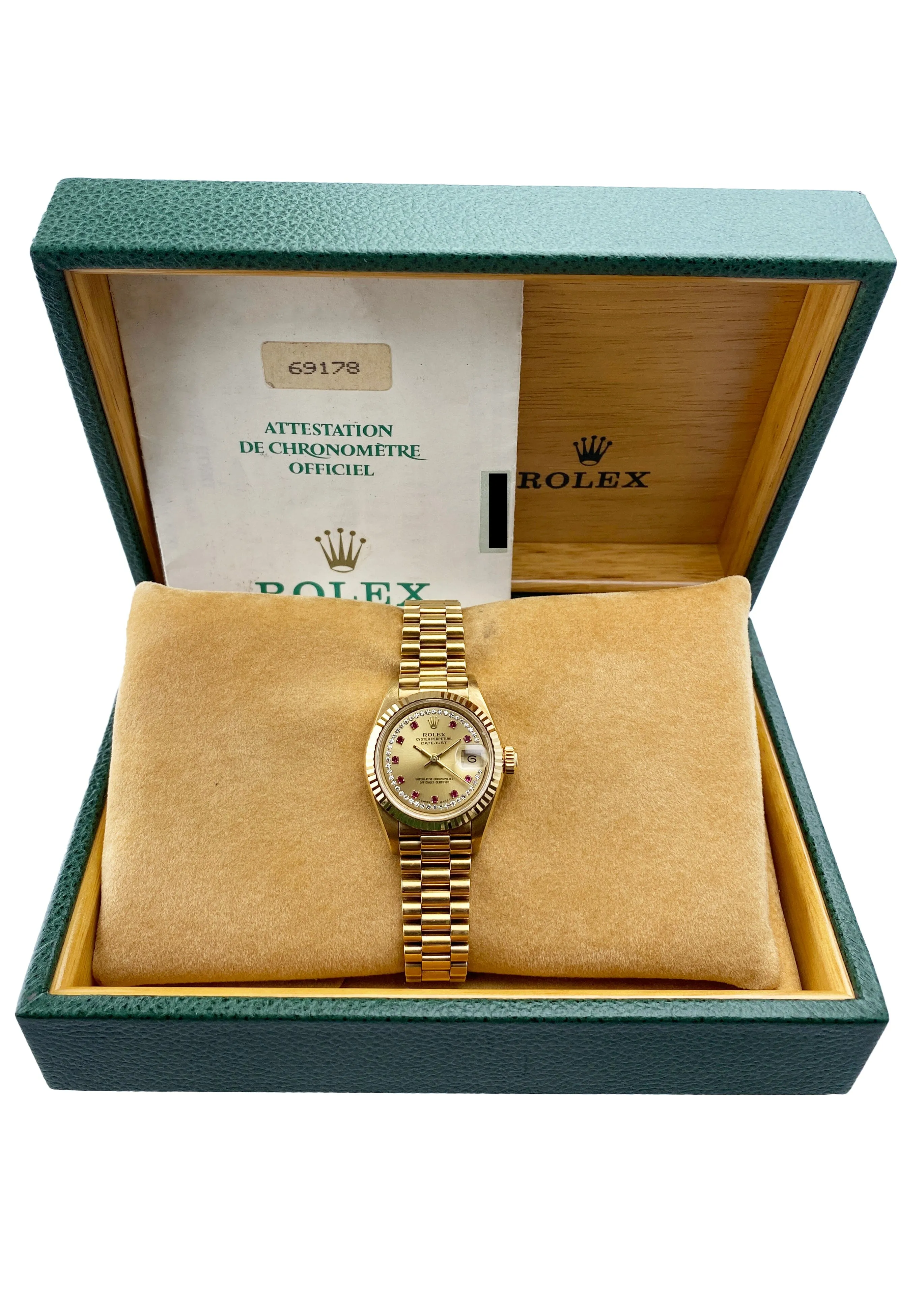 Rolex Datejust 69178 Ruby Diamond Dial Ladies Watch Box Papers